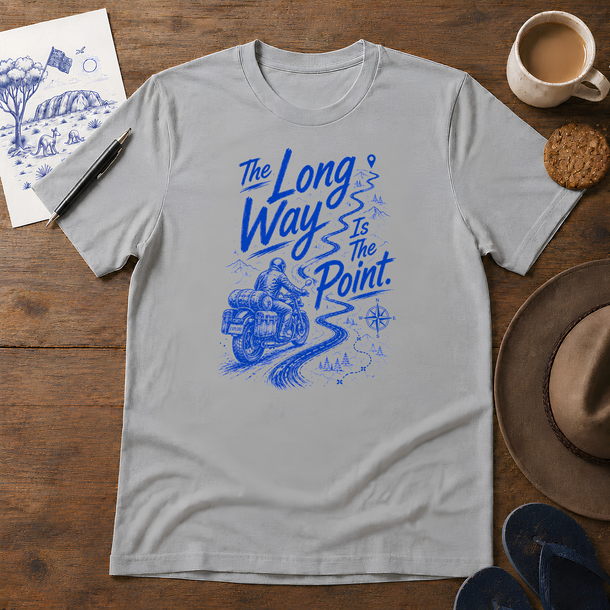 The Long Way Is the Point ink-sketch T-shirt, in Sport Grey