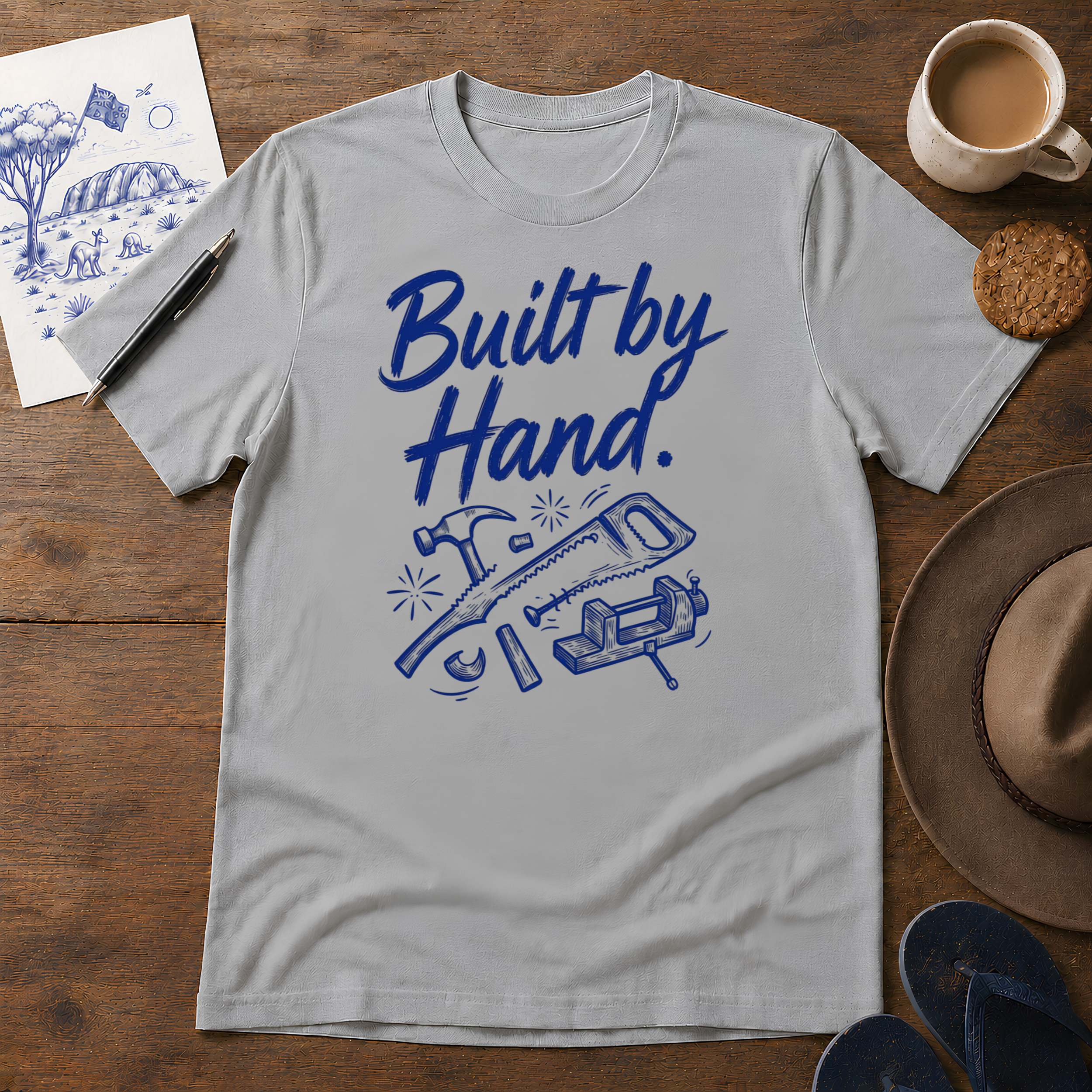 Built by Hand Tee ink-sketch T-shirt, in Sport Grey