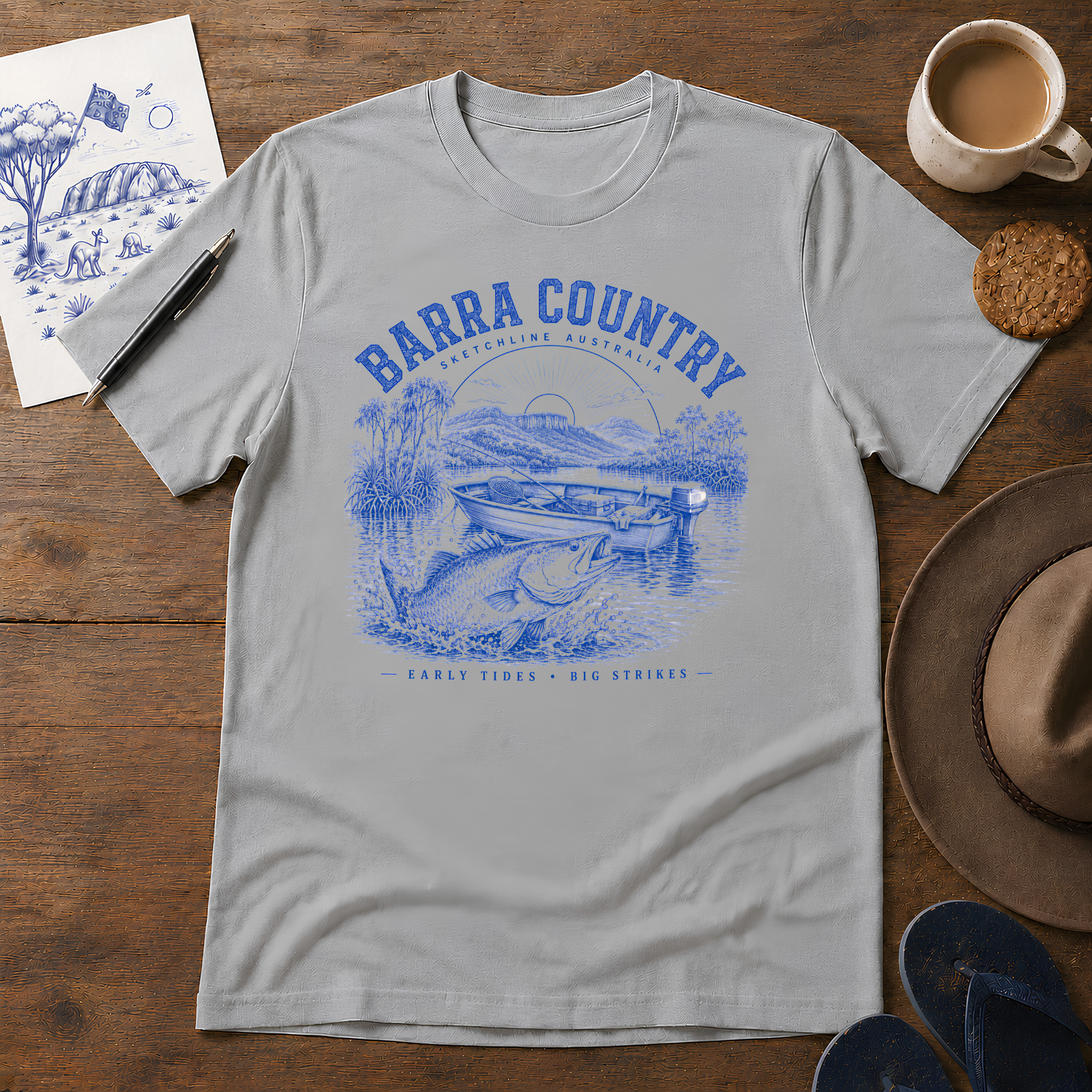 Barra Country ink-sketch T-shirt, in Sport Grey