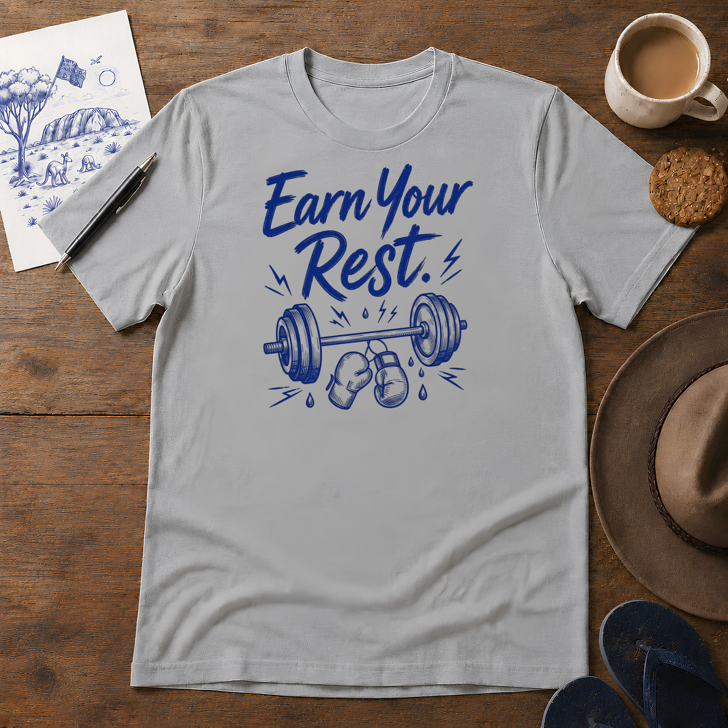 Earn Your Rest Tee ink-sketch T-shirt, in Sport Grey