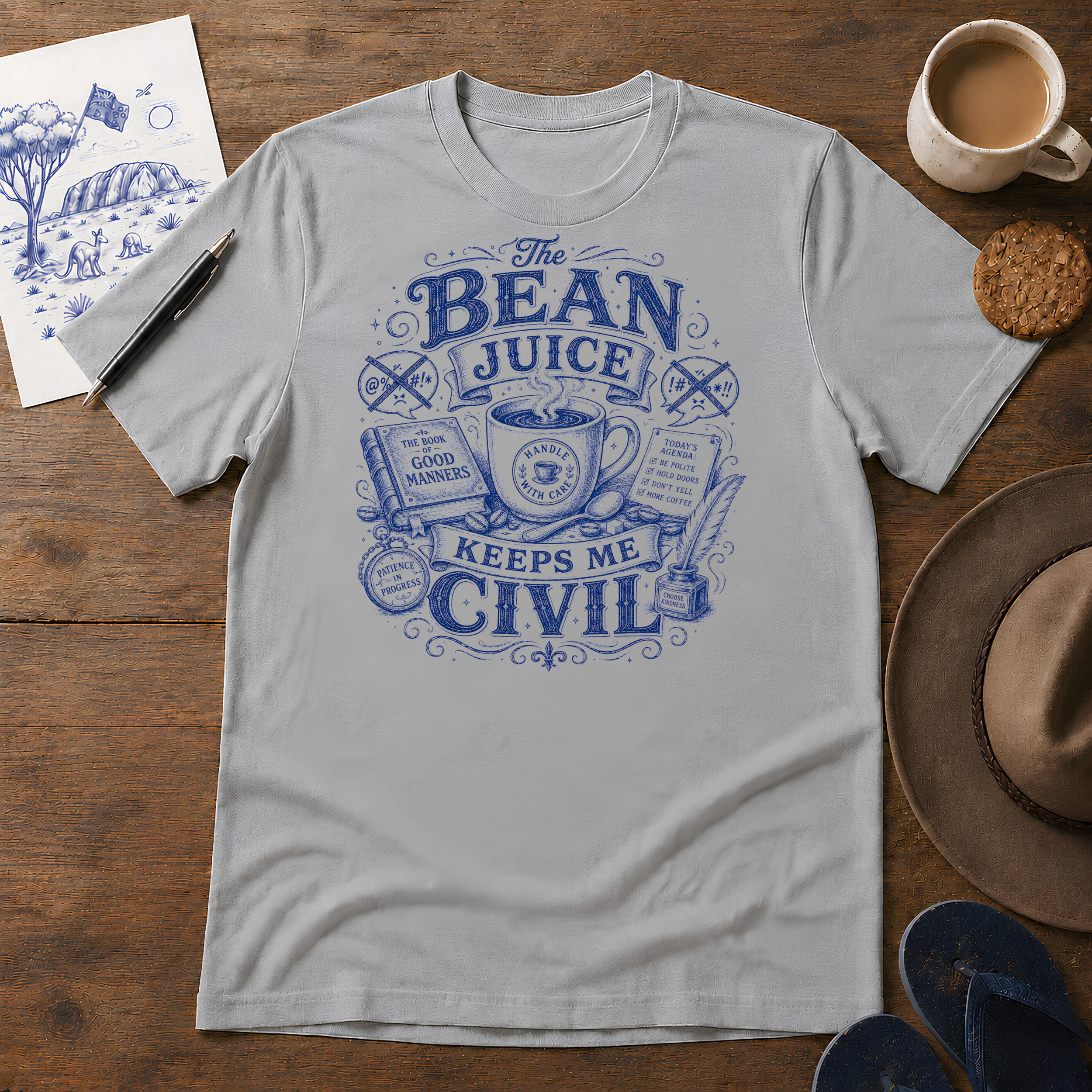 The Bean Juice Keeps Me Civil Tee ink-sketch T-shirt, in Sport Grey