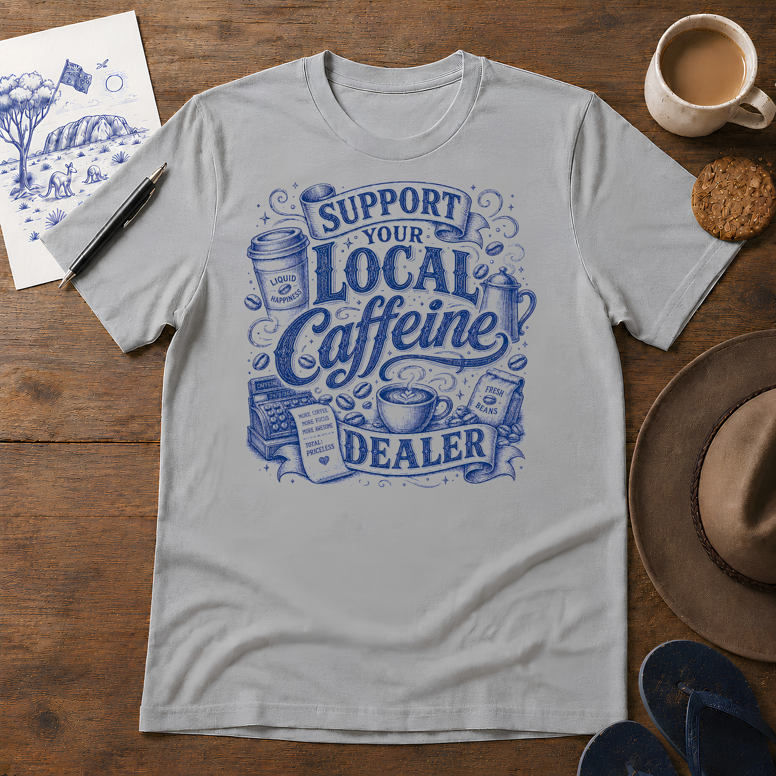 Local Coffee Dealer Tee ink-sketch T-shirt, in Sport Grey