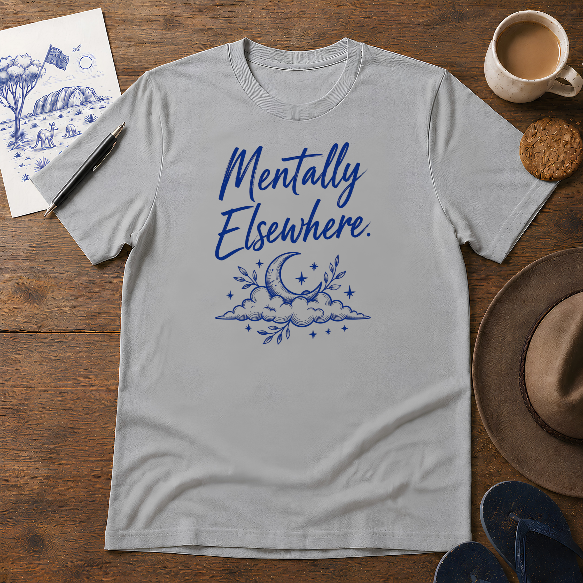 Mentally Elsewhere Tee ink-sketch T-shirt, in Sport Grey