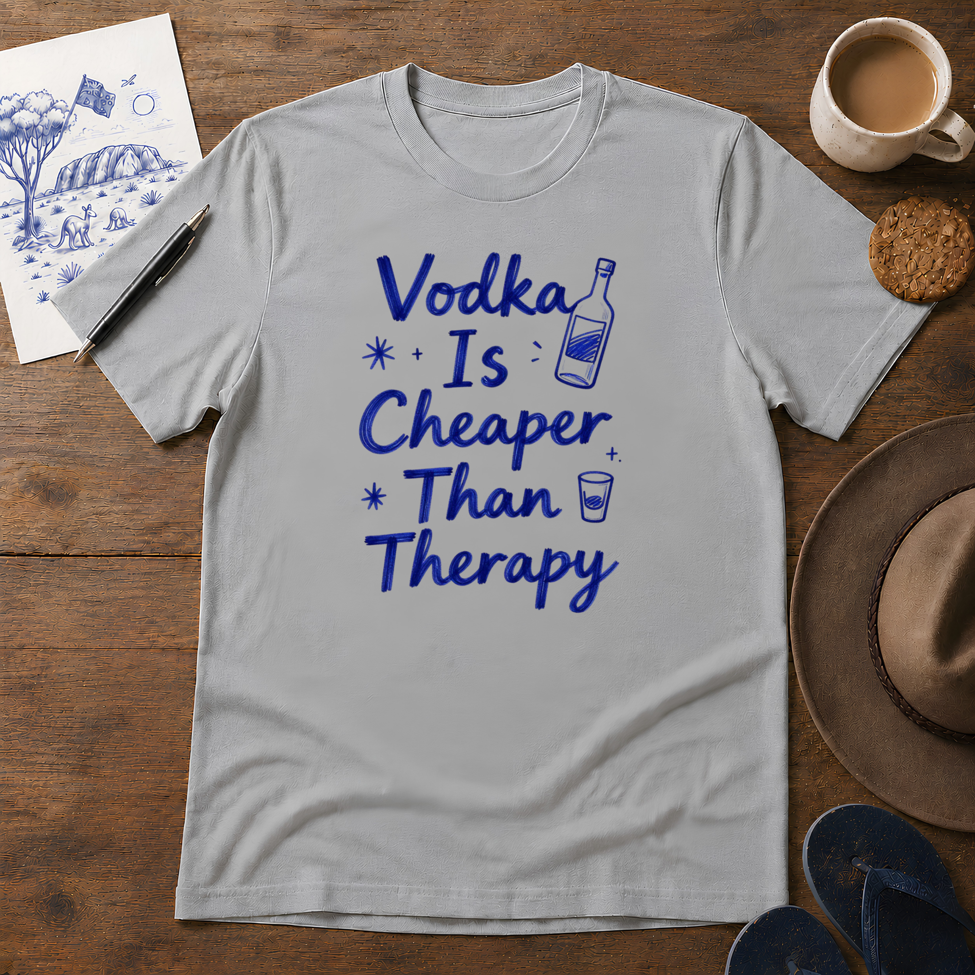 Vodka Is Cheaper Than Therapy Tee ink-sketch T-shirt, in Sport Grey