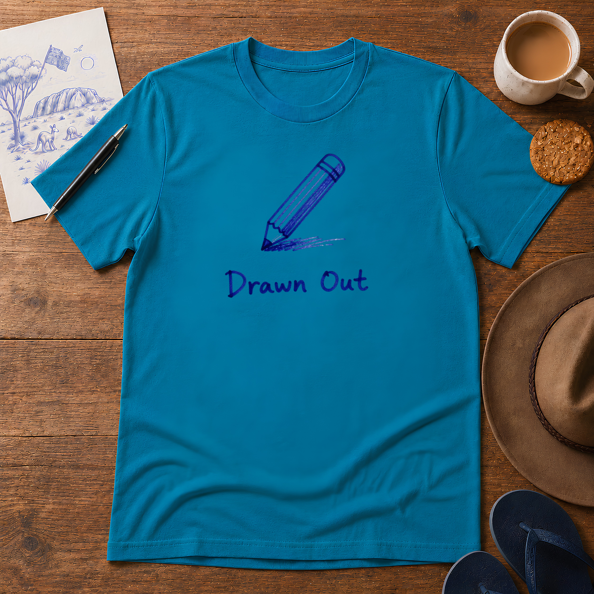 Drawn Out Tee ink-sketch T-shirt, in Tropical Blue