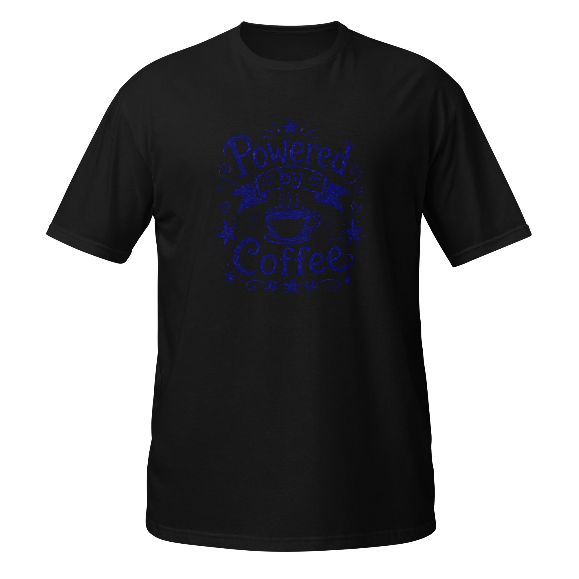 Powered by Coffee Tee - Sketchline Tees blue ink doodle T-shirt