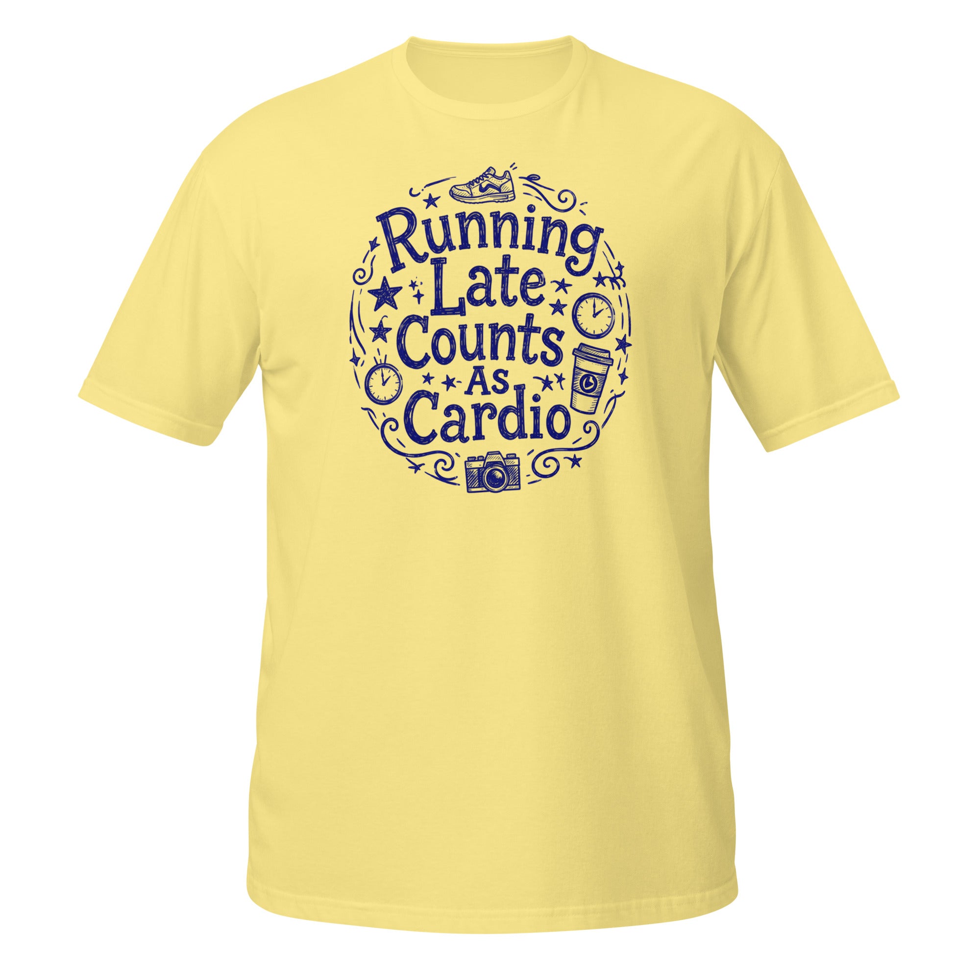 Running Late Counts as Cardio Tee - Sketchline Tees blue ink doodle T-shirt