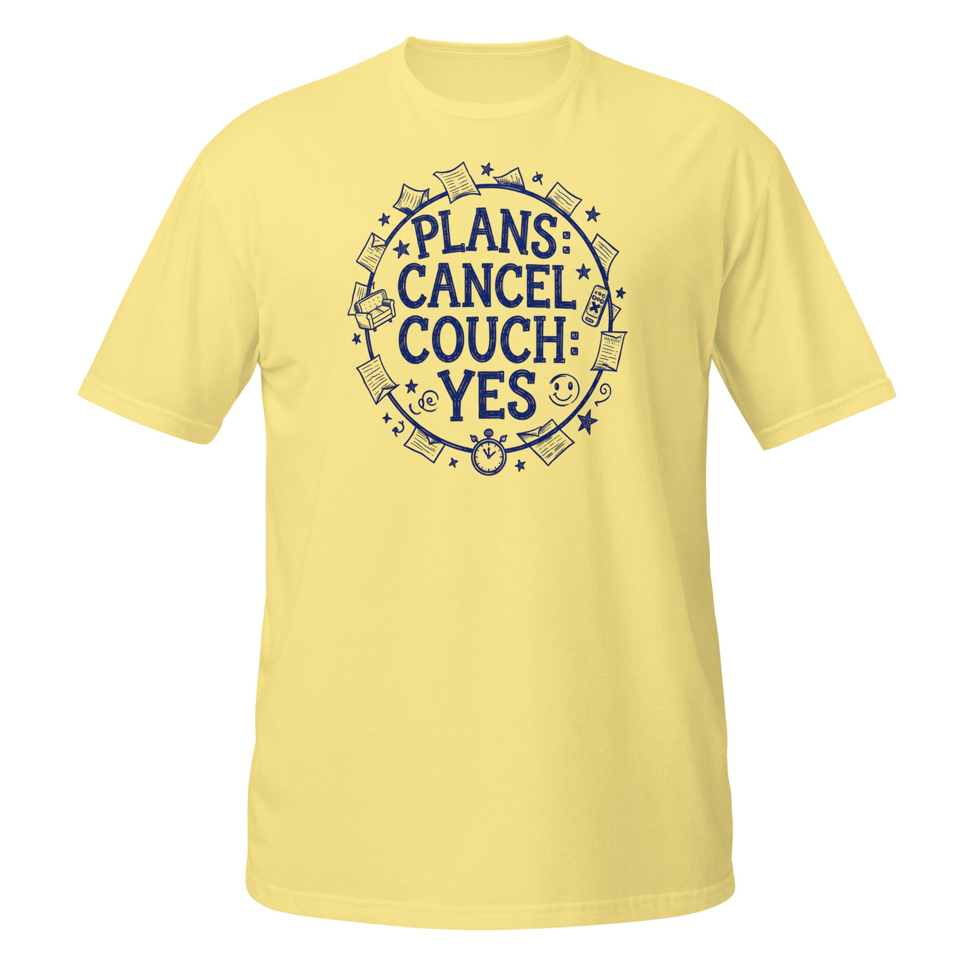 Plans Cancelled, Couch Approved Tee - Sketchline Tees blue ink doodle T-shirt
