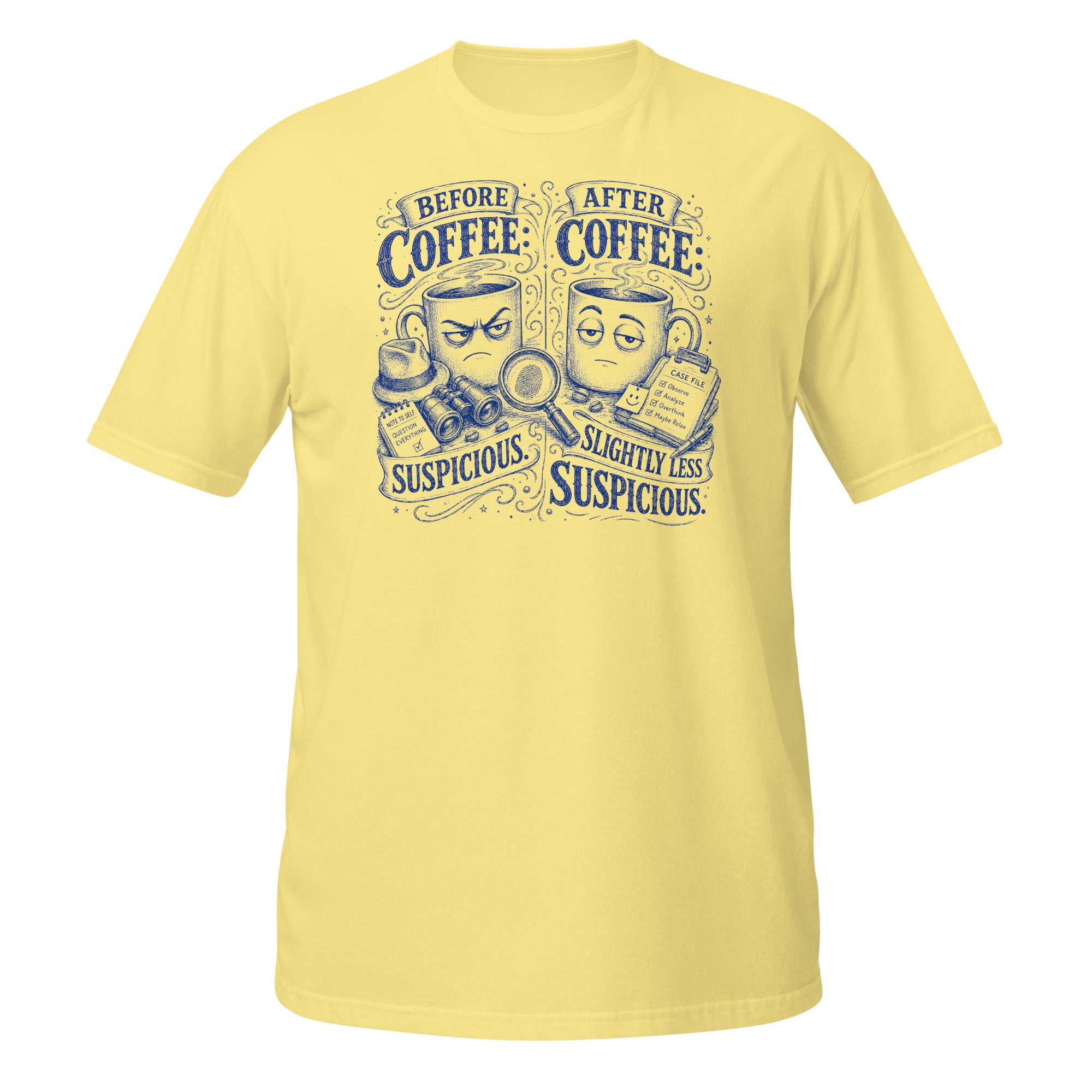 Before Coffee, After Coffee Tee - Sketchline Tees blue ink doodle T-shirt