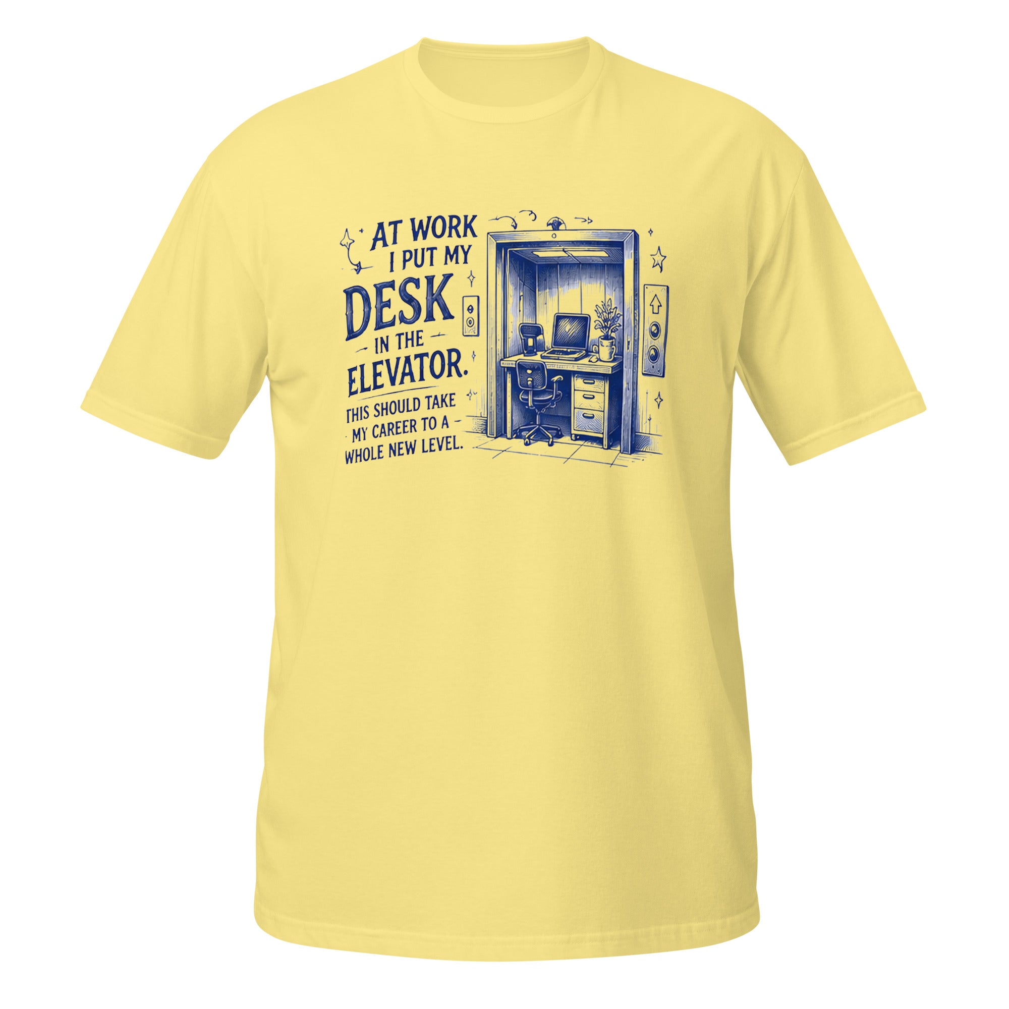 Desk in the Elevator Tee - Sketchline Tees blue ink doodle T-shirt