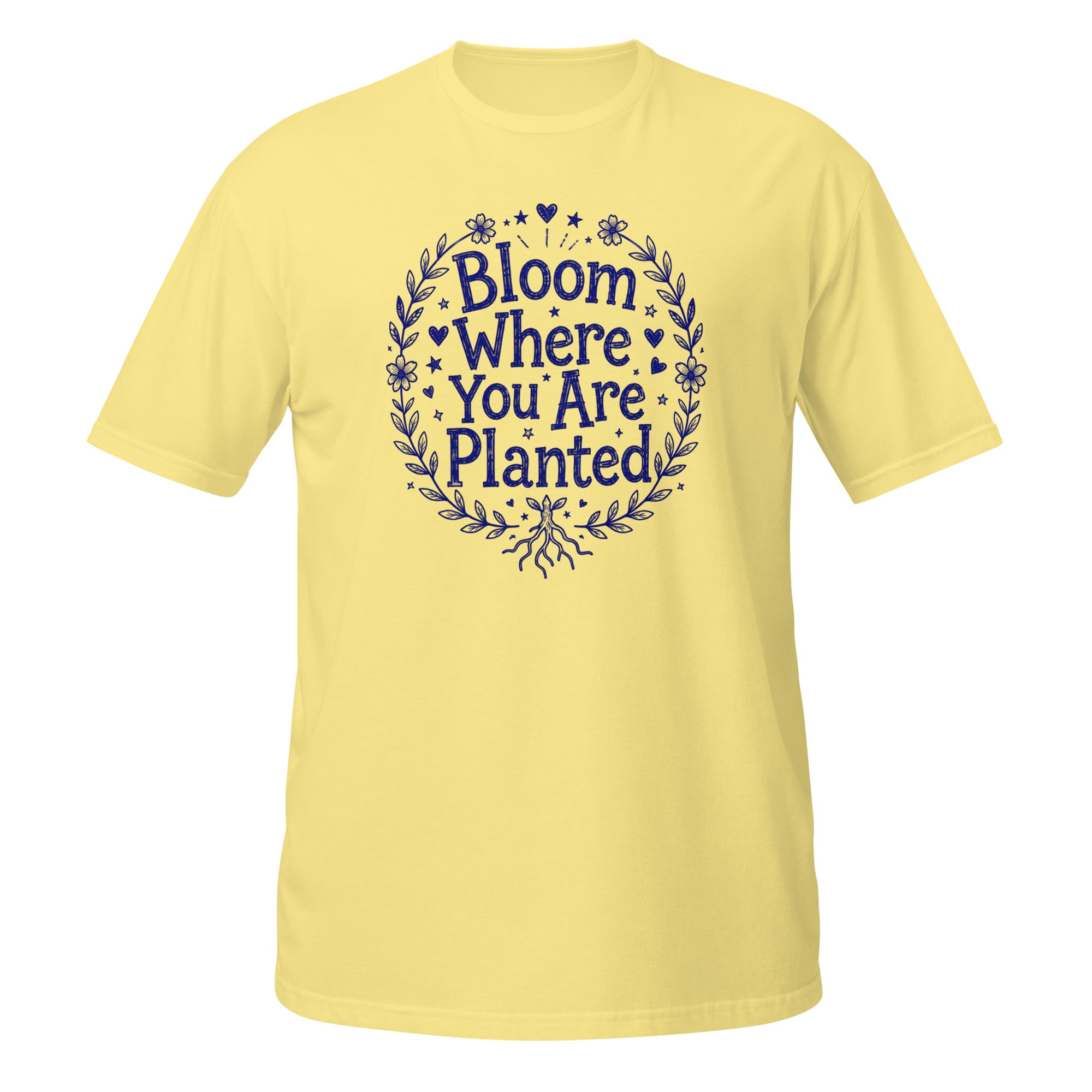 Bloom Where You Are Planted Tee - Sketchline Tees blue ink doodle T-shirt