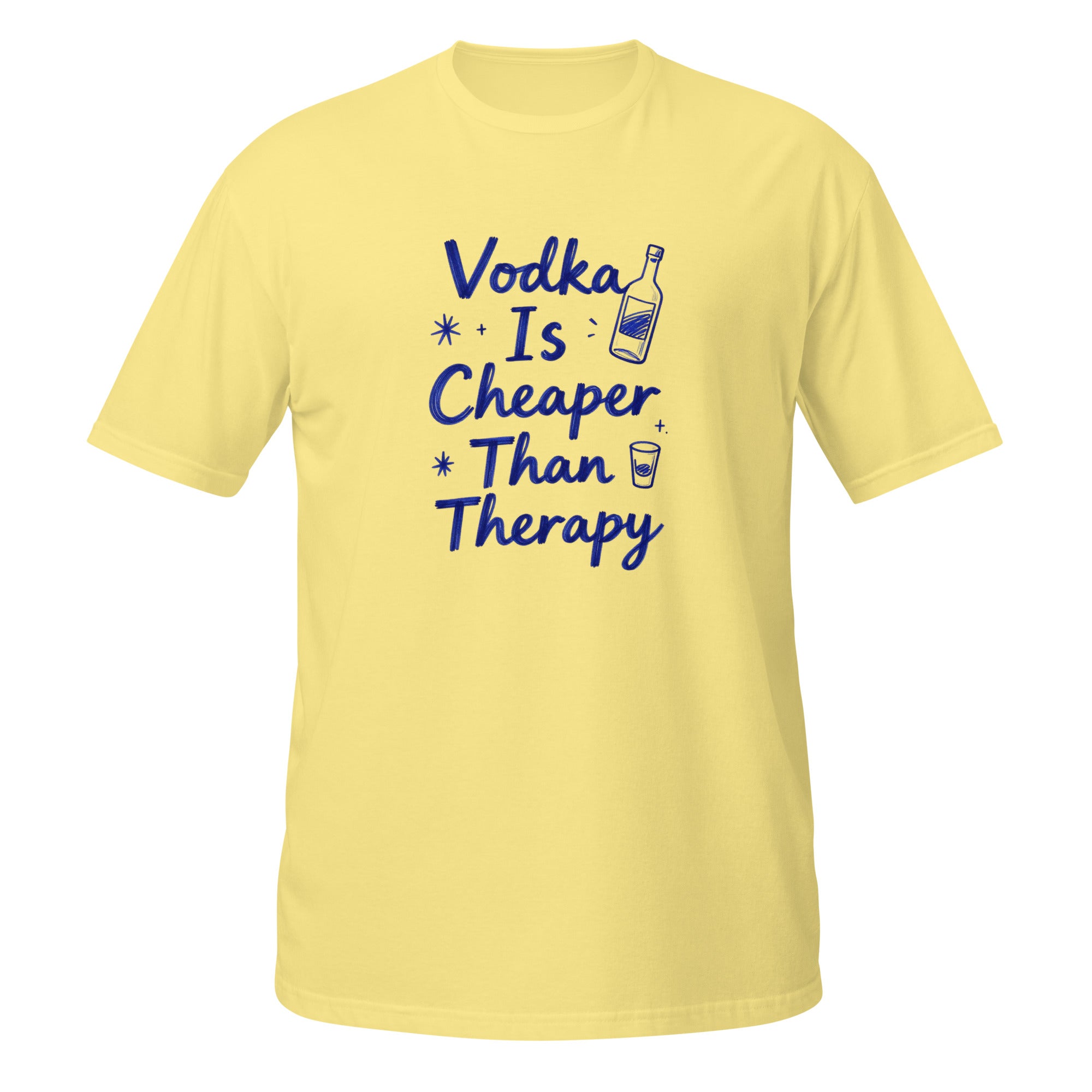 Vodka Is Cheaper Than Therapy Tee - Sketchline Tees blue ink doodle T-shirt