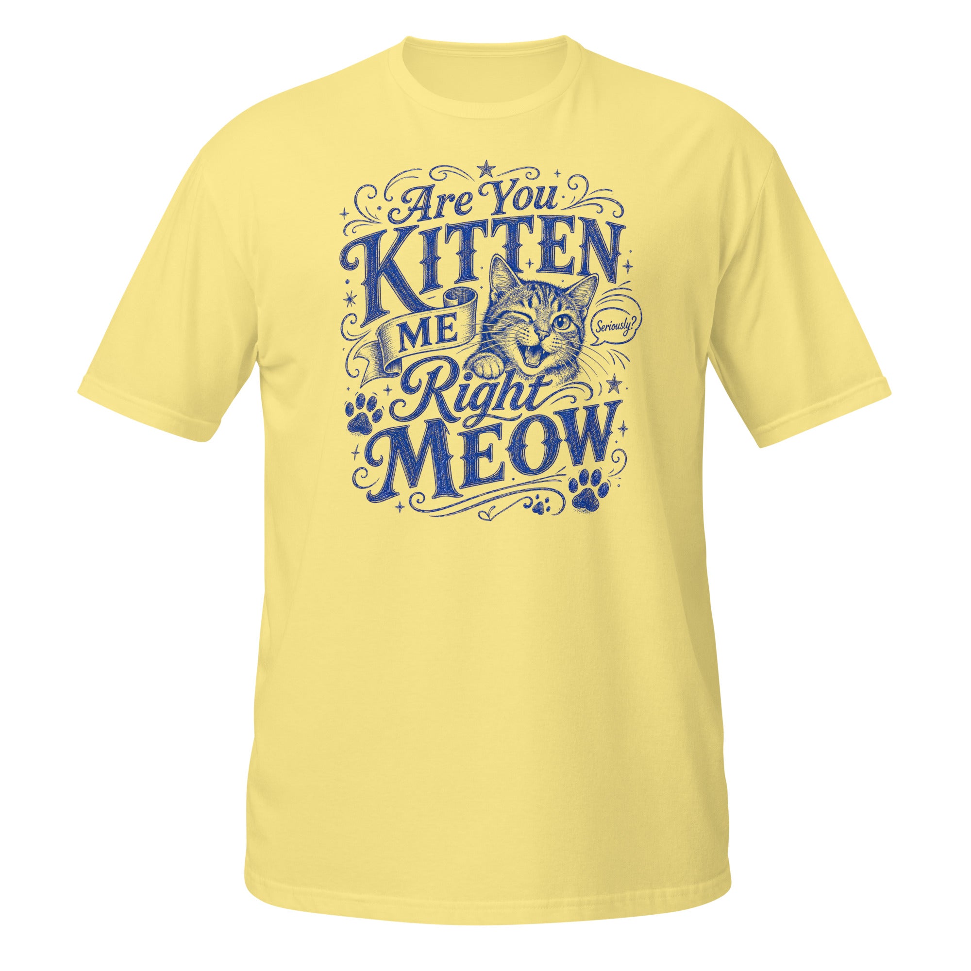 Are You Kitten Me Right Meow Tee - Sketchline Tees blue ink doodle T-shirt