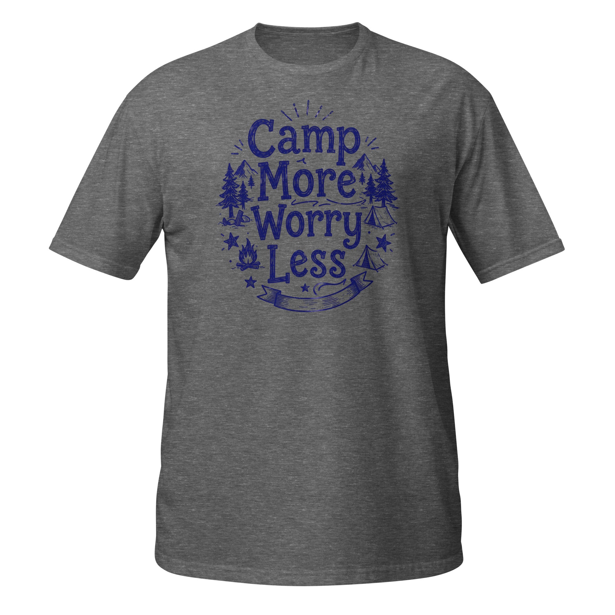 Camp More, Worry Less Tee - Sketchline Tees blue ink doodle T-shirt