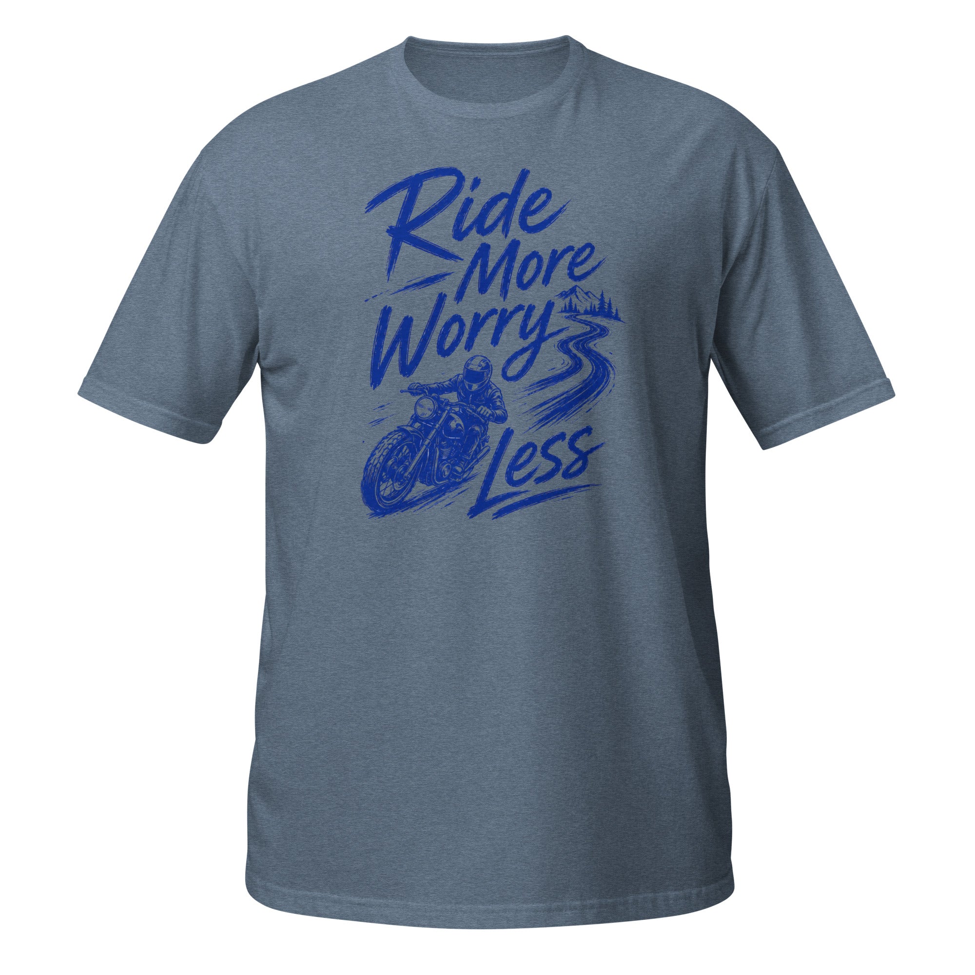 Ride More, Worry Less Tee - Sketchline Tees blue ink doodle T-shirt