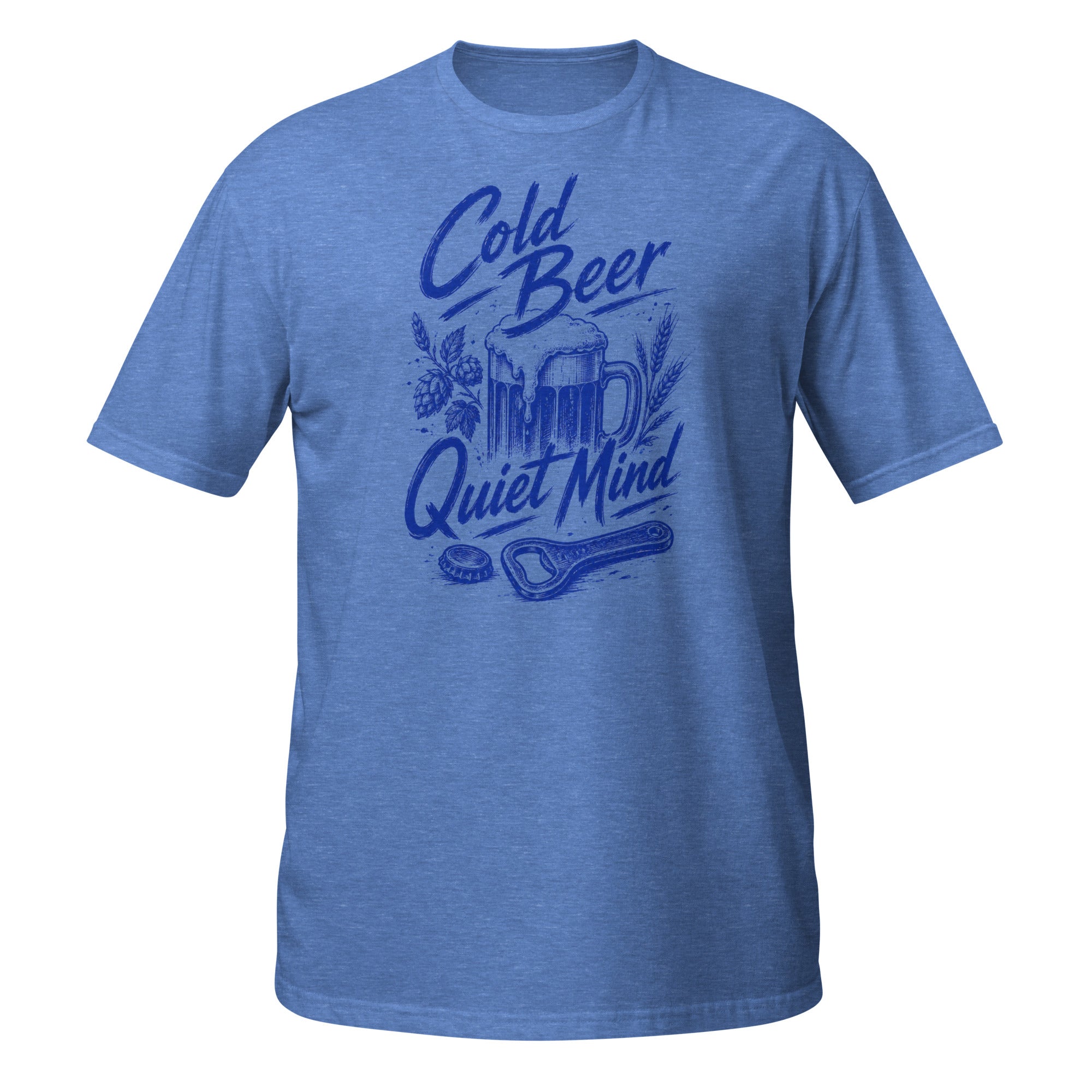 Cold Beer, Quiet Mind Tee - Sketchline Tees blue ink doodle T-shirt