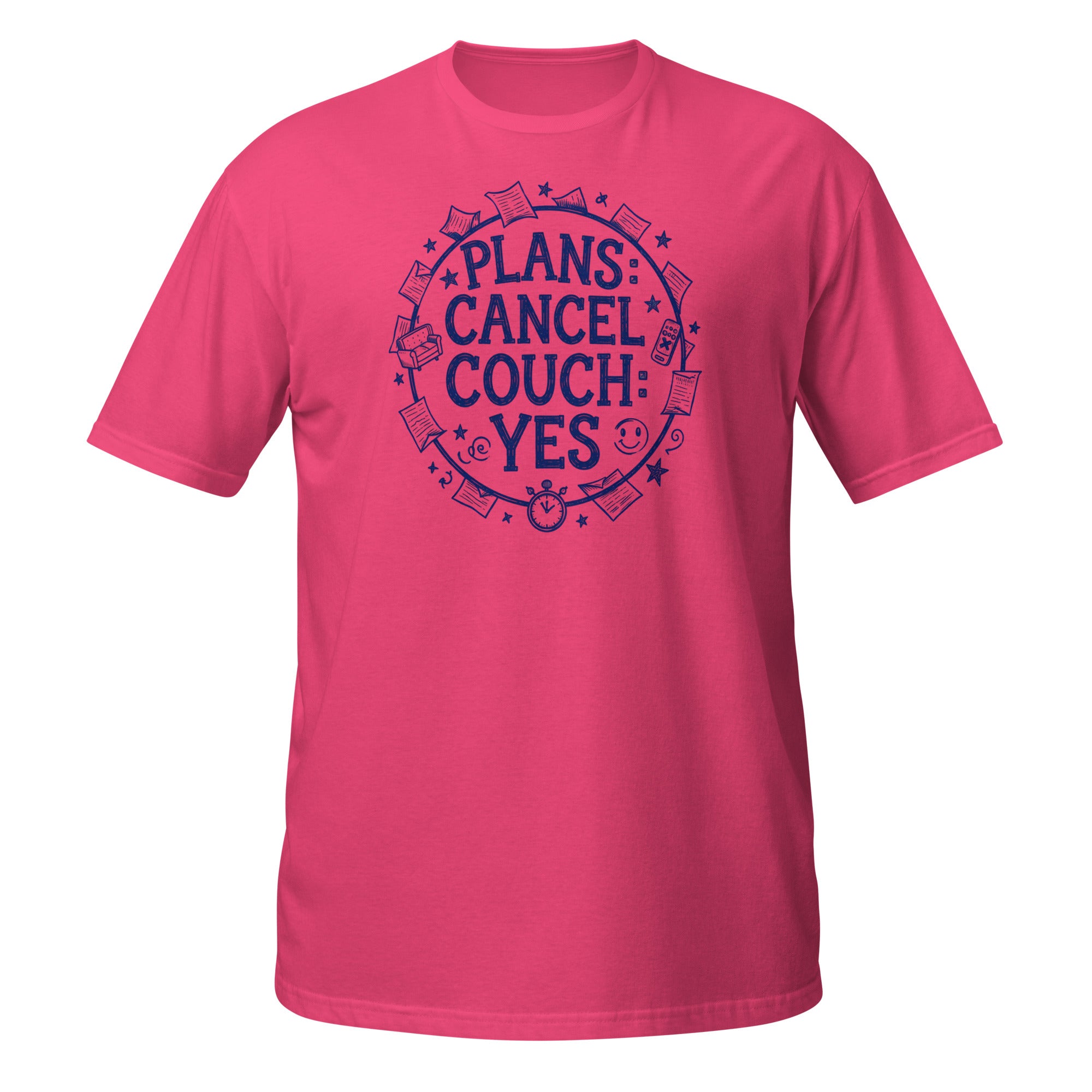Plans Cancelled, Couch Approved Tee - Sketchline Tees blue ink doodle T-shirt