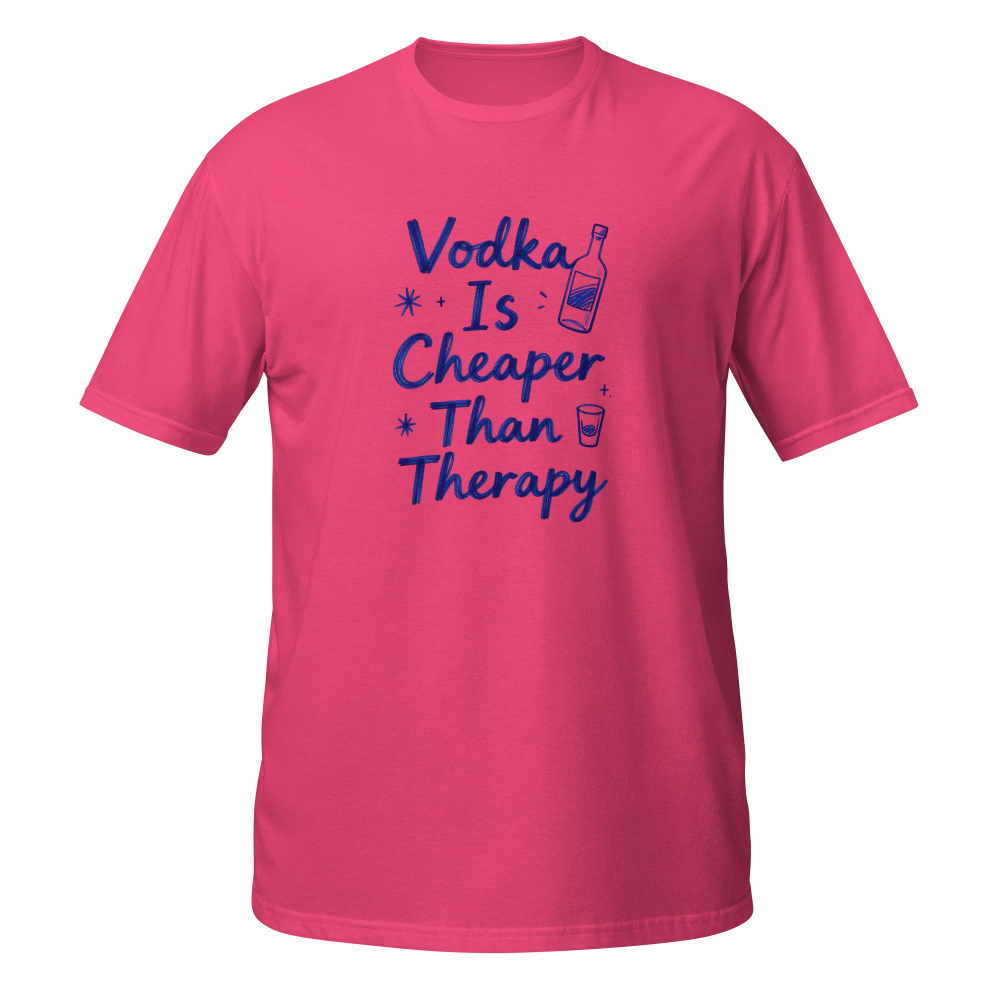 Vodka Is Cheaper Than Therapy Tee - Sketchline Tees blue ink doodle T-shirt