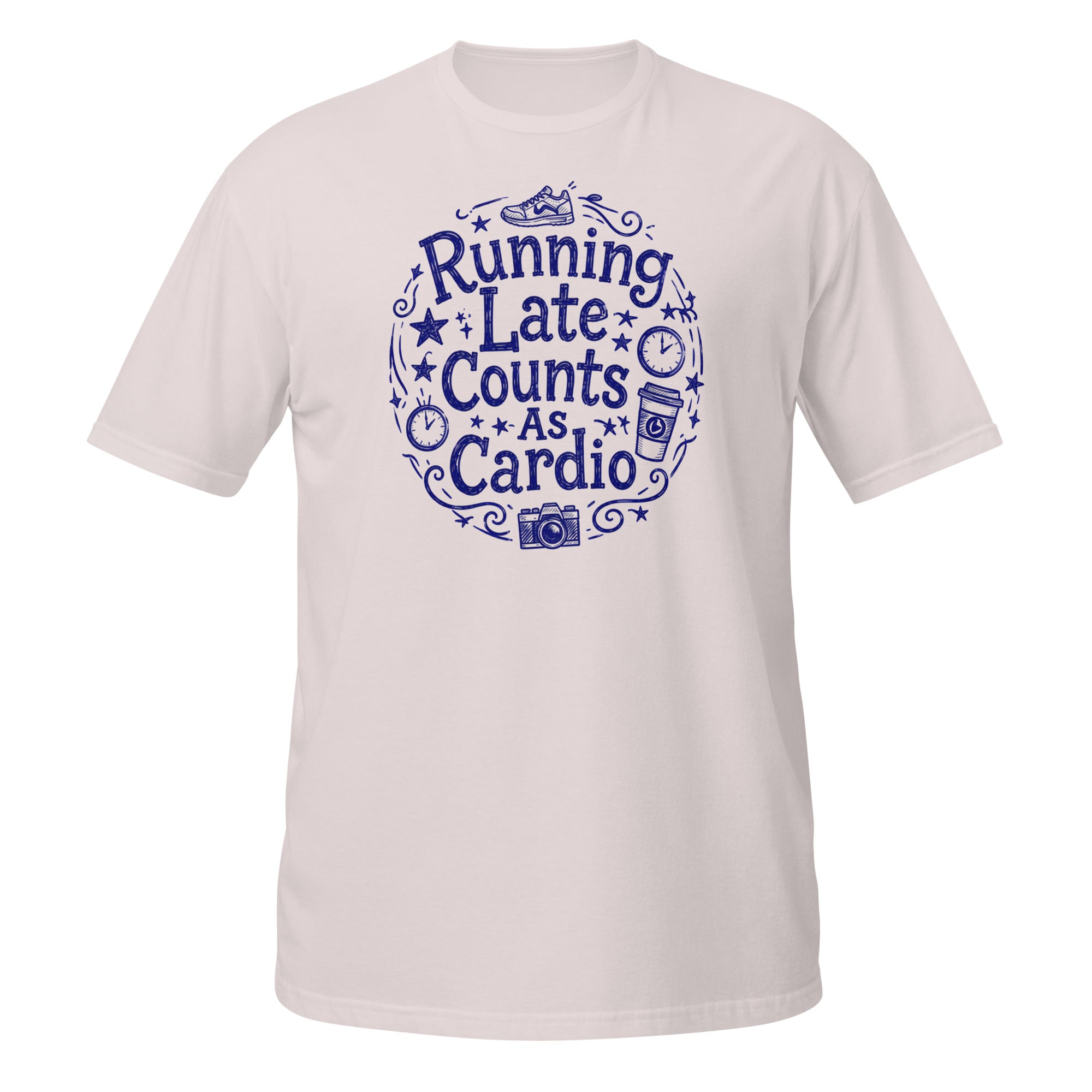 Running Late Counts as Cardio Tee - Sketchline Tees blue ink doodle T-shirt