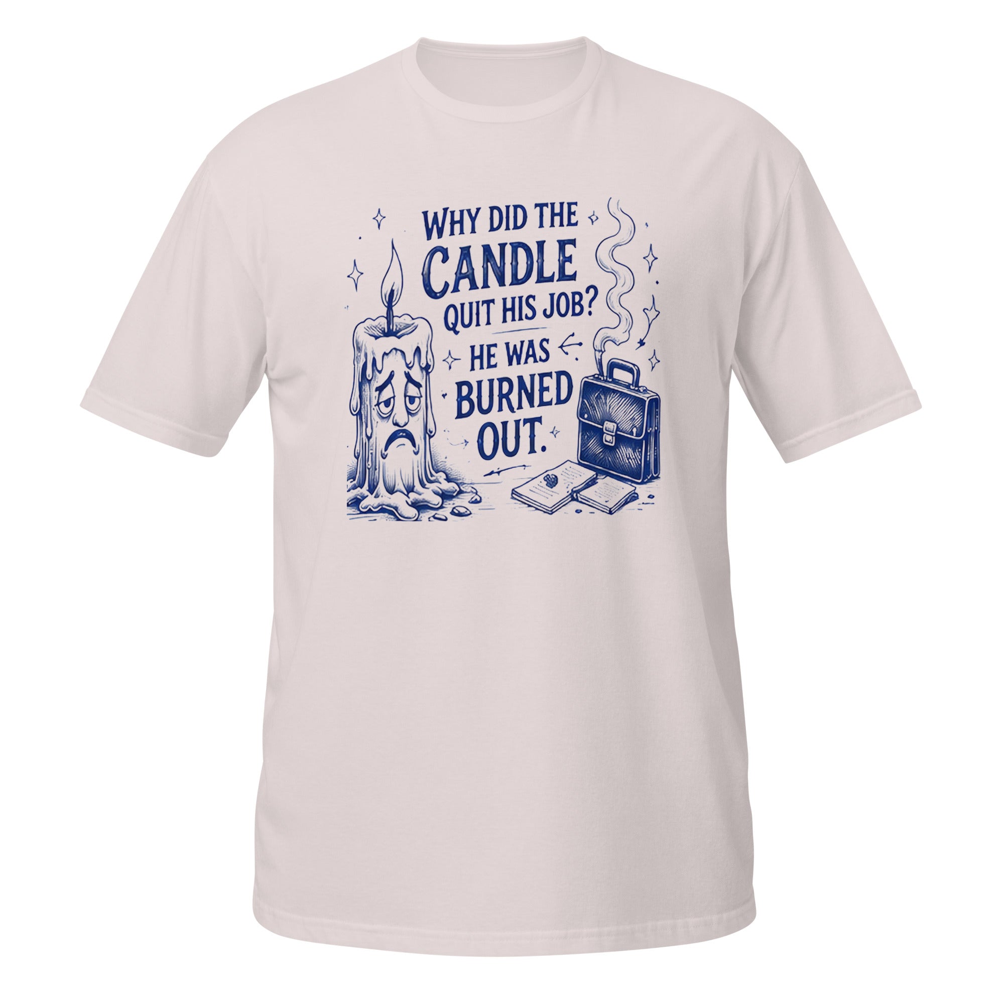 Why Did the Candle Quit His Job Tee - Sketchline Tees blue ink doodle T-shirt