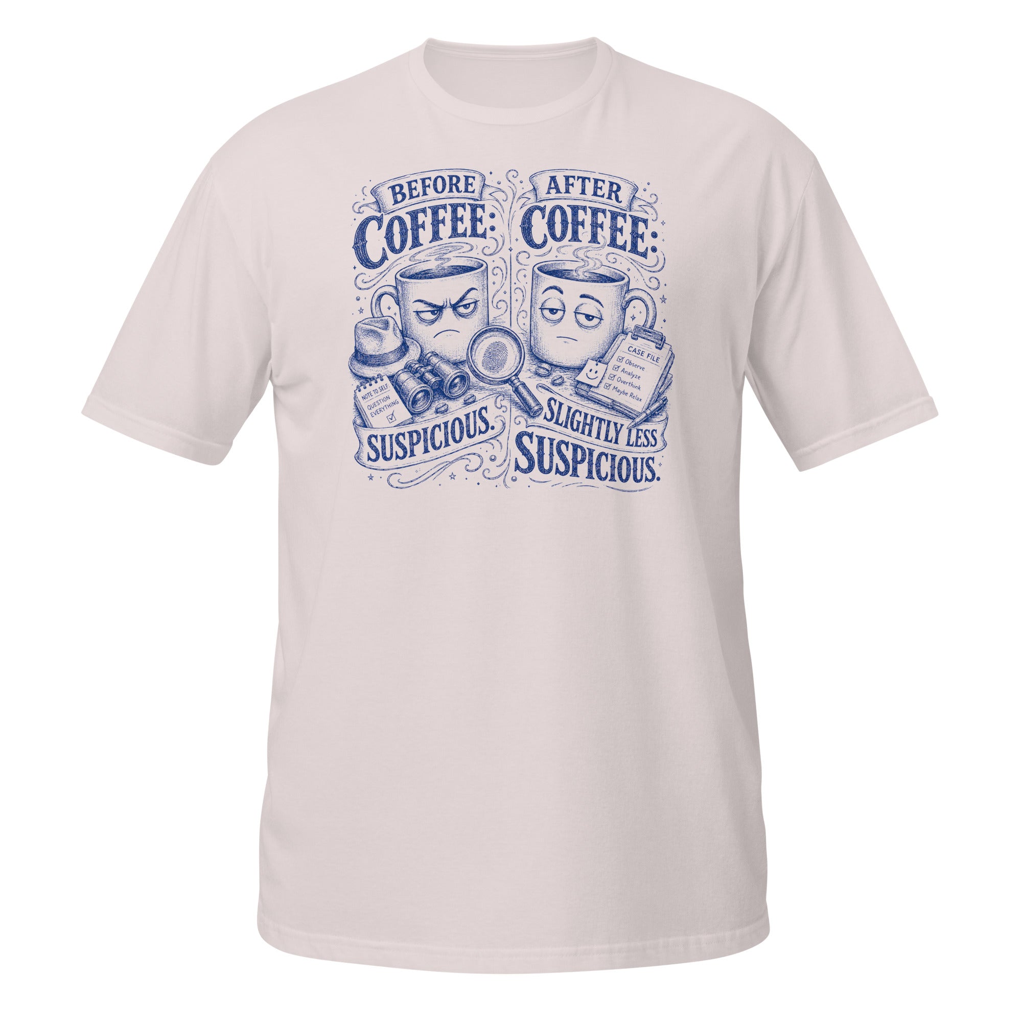 Before Coffee, After Coffee Tee - Sketchline Tees blue ink doodle T-shirt