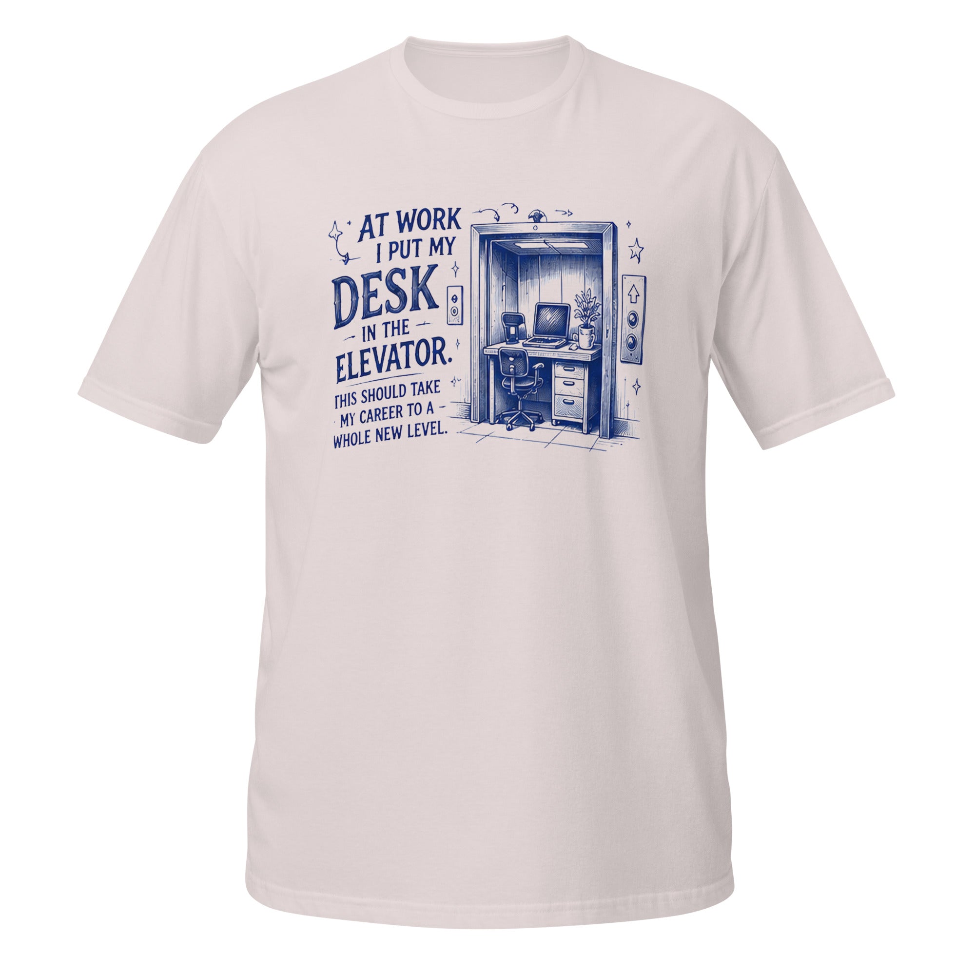 Desk in the Elevator Tee - Sketchline Tees blue ink doodle T-shirt