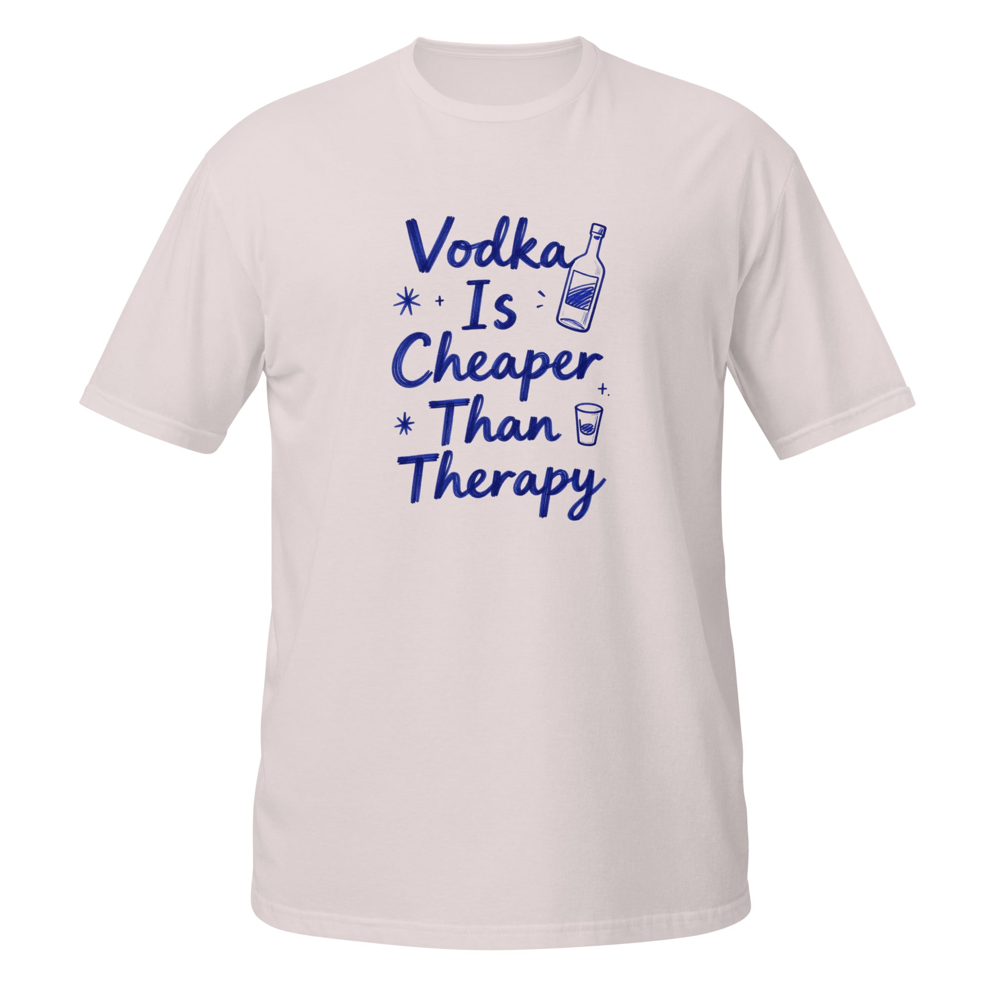 Vodka Is Cheaper Than Therapy Tee - Sketchline Tees blue ink doodle T-shirt