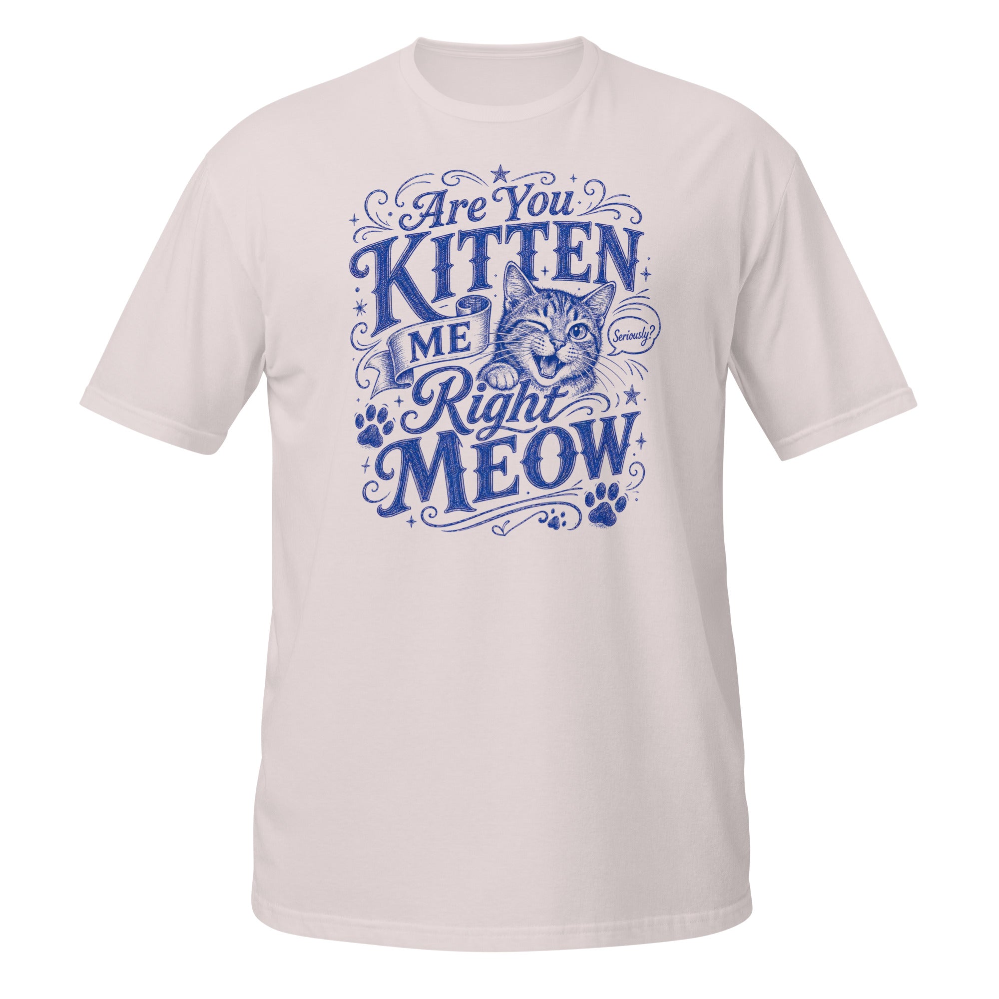 Are You Kitten Me Right Meow Tee - Sketchline Tees blue ink doodle T-shirt