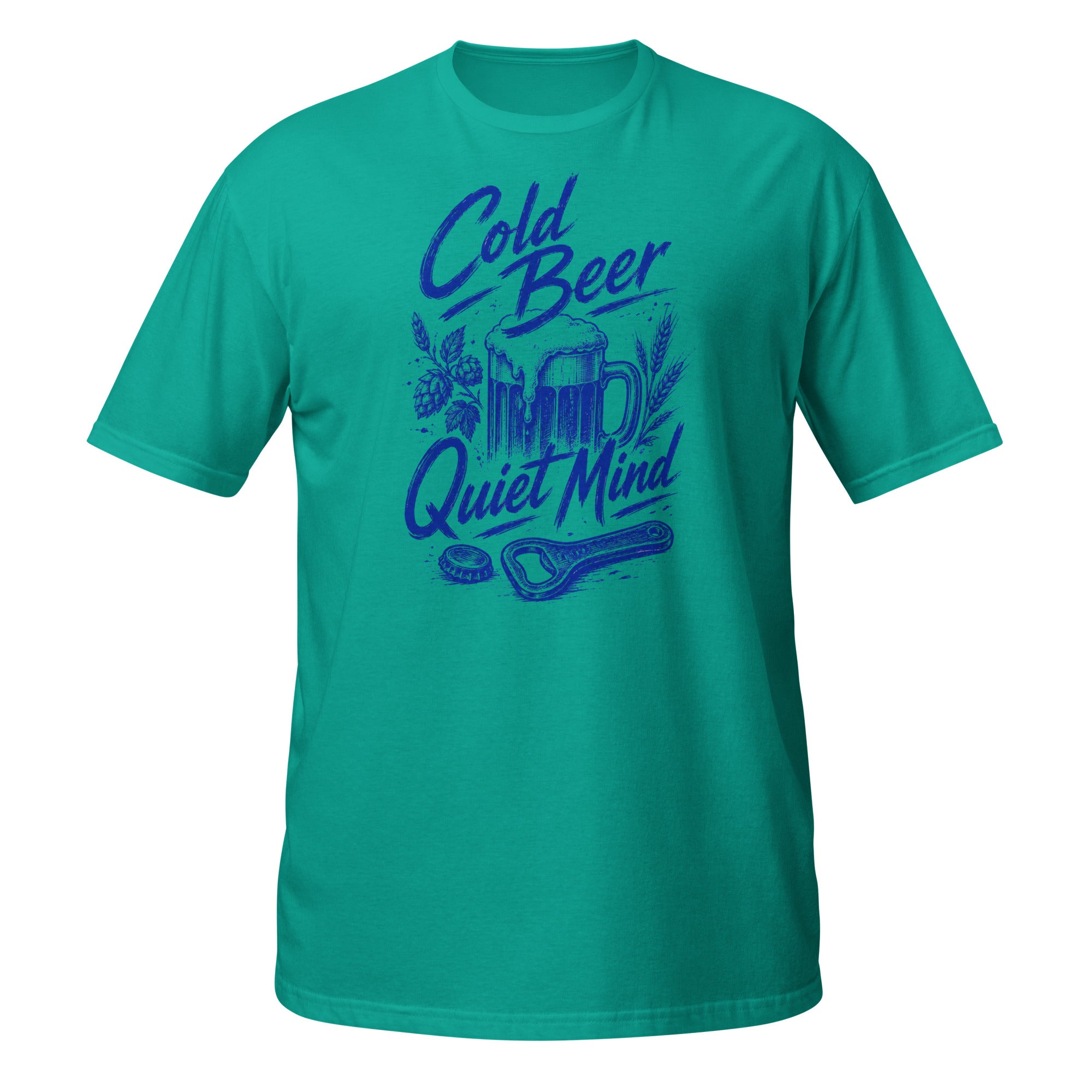 Cold Beer, Quiet Mind Tee - Sketchline Tees blue ink doodle T-shirt