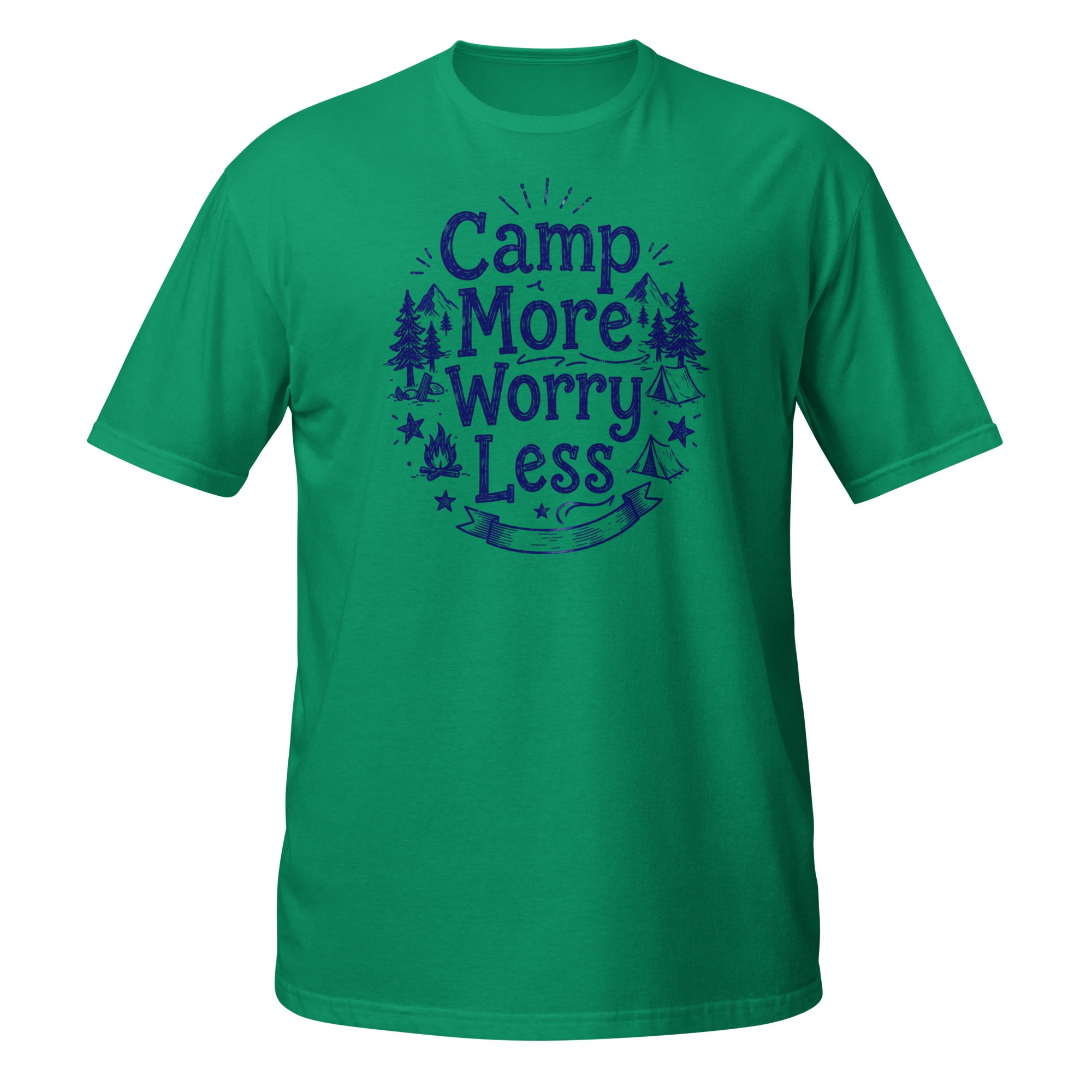 Camp More, Worry Less Tee - Sketchline Tees blue ink doodle T-shirt