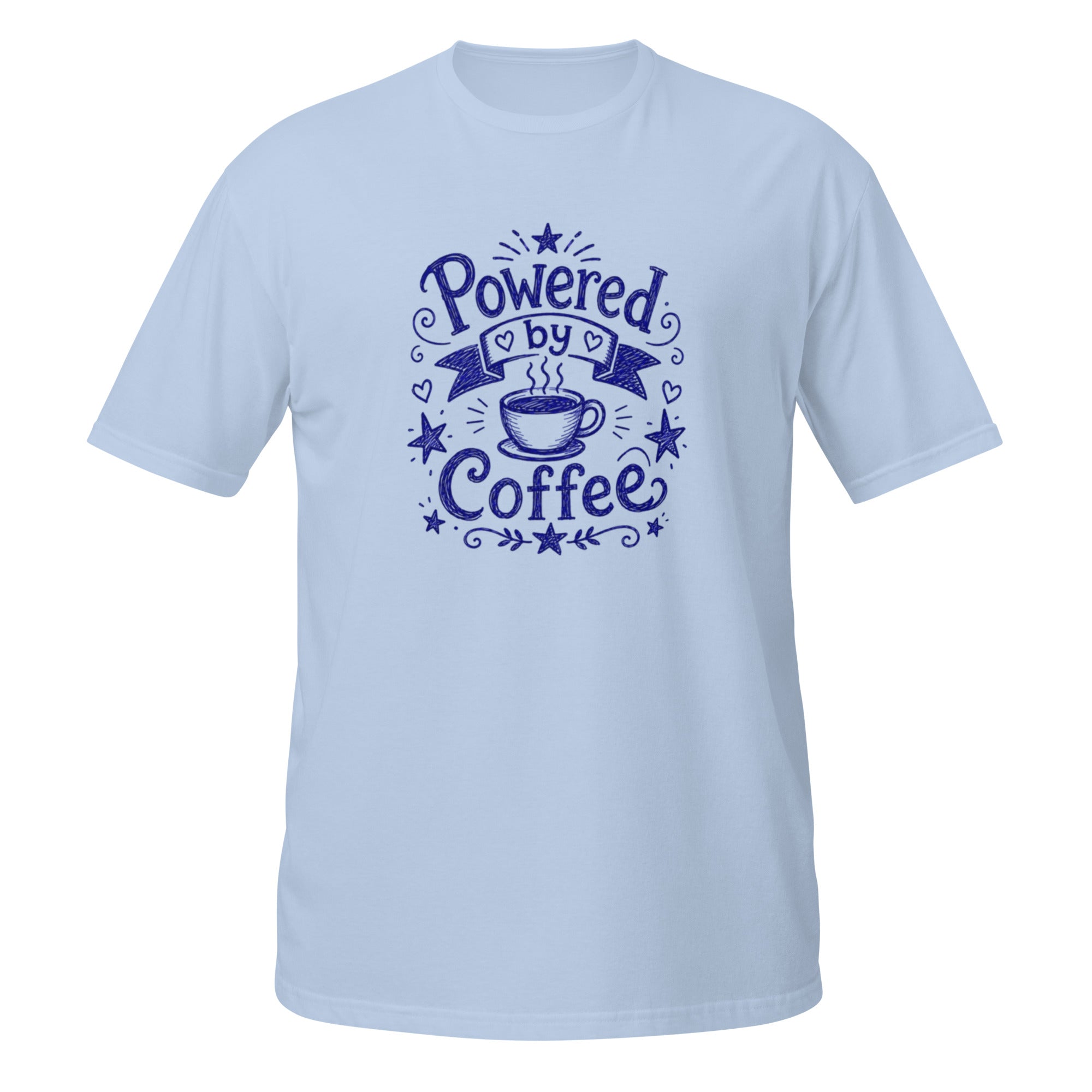 Powered by Coffee Tee - Sketchline Tees blue ink doodle T-shirt
