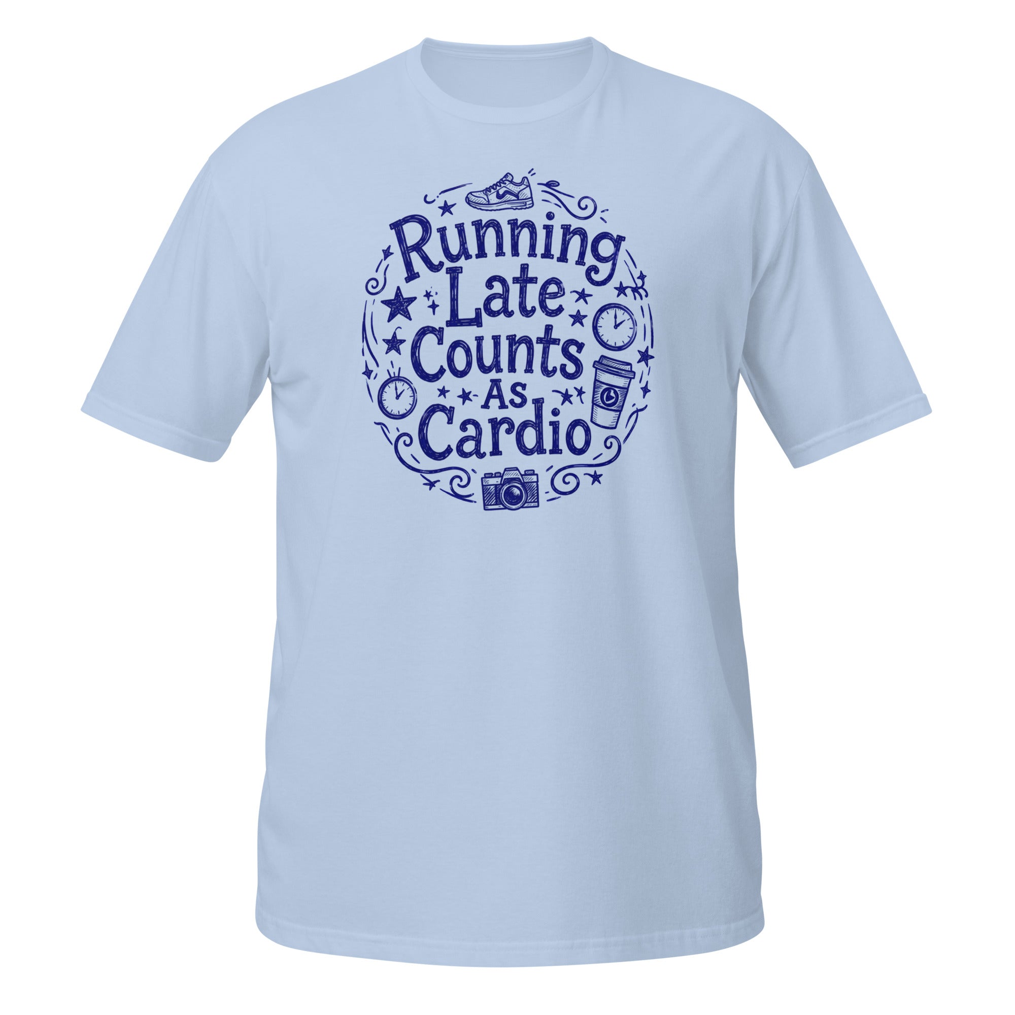 Running Late Counts as Cardio Tee - Sketchline Tees blue ink doodle T-shirt