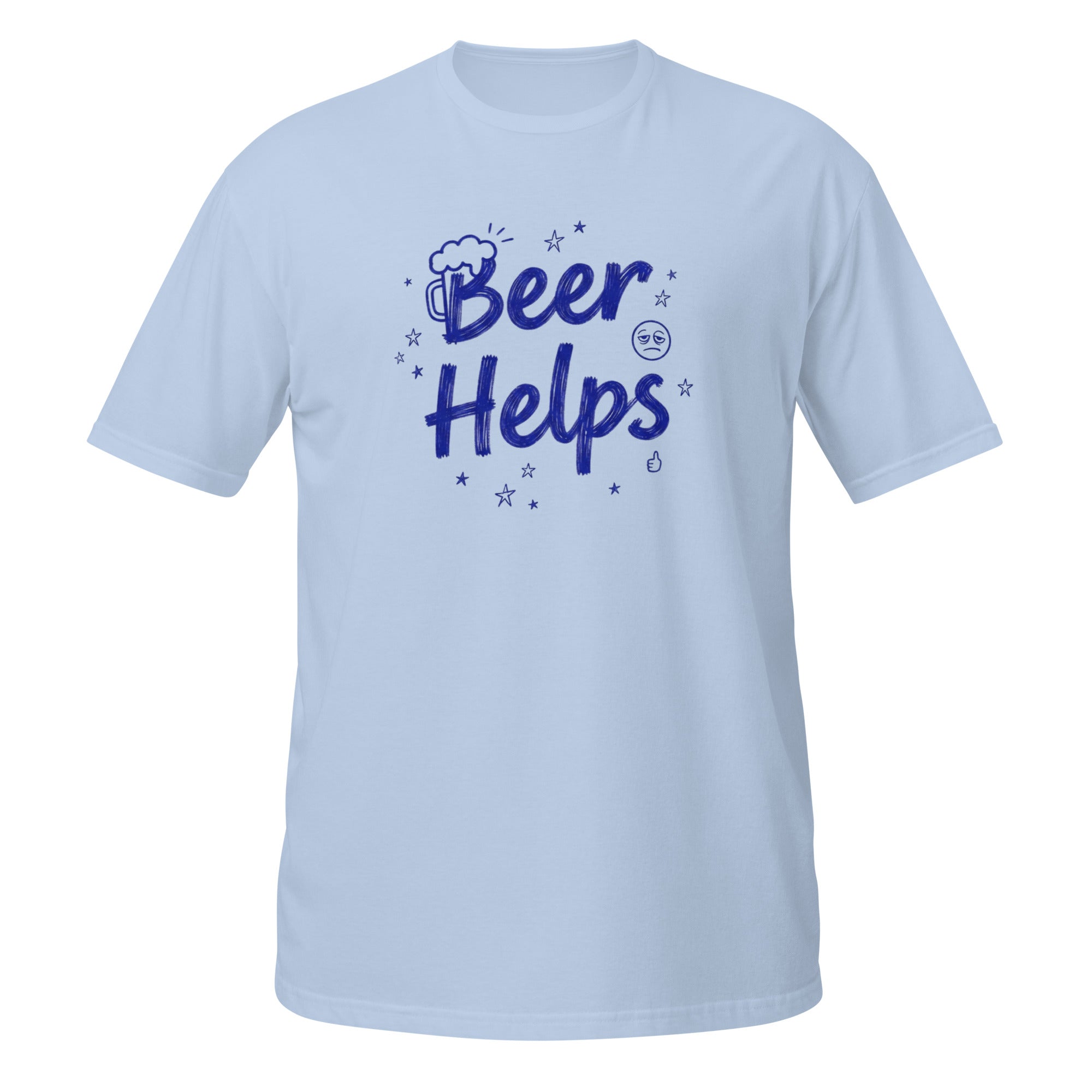 Beer Helps Tee - Sketchline Tees blue ink doodle T-shirt
