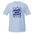 Weekend Repair Specialist Tee - Sketchline Tees blue ink doodle T-shirt