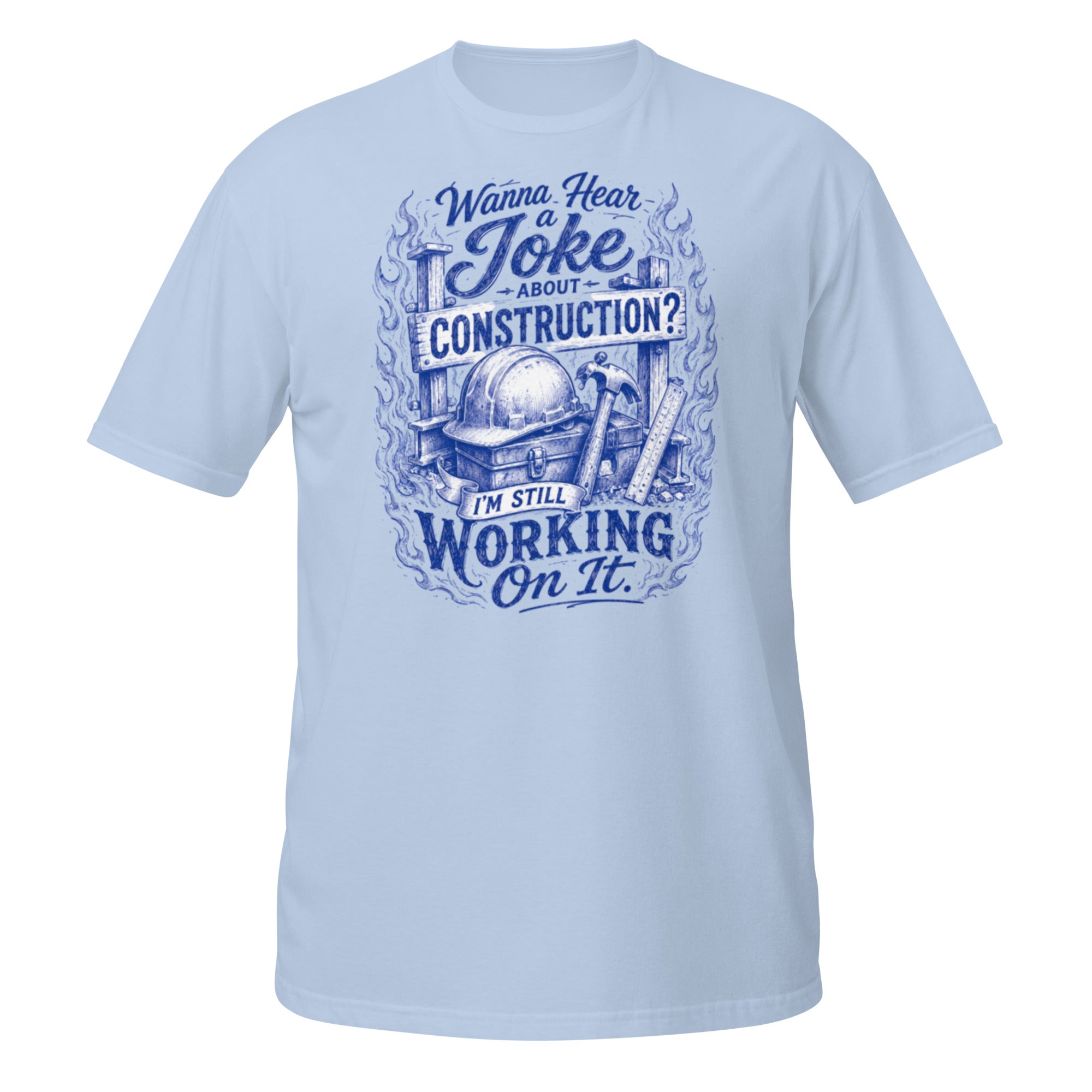 Joke About Construction Tee - Sketchline Tees blue ink doodle T-shirt
