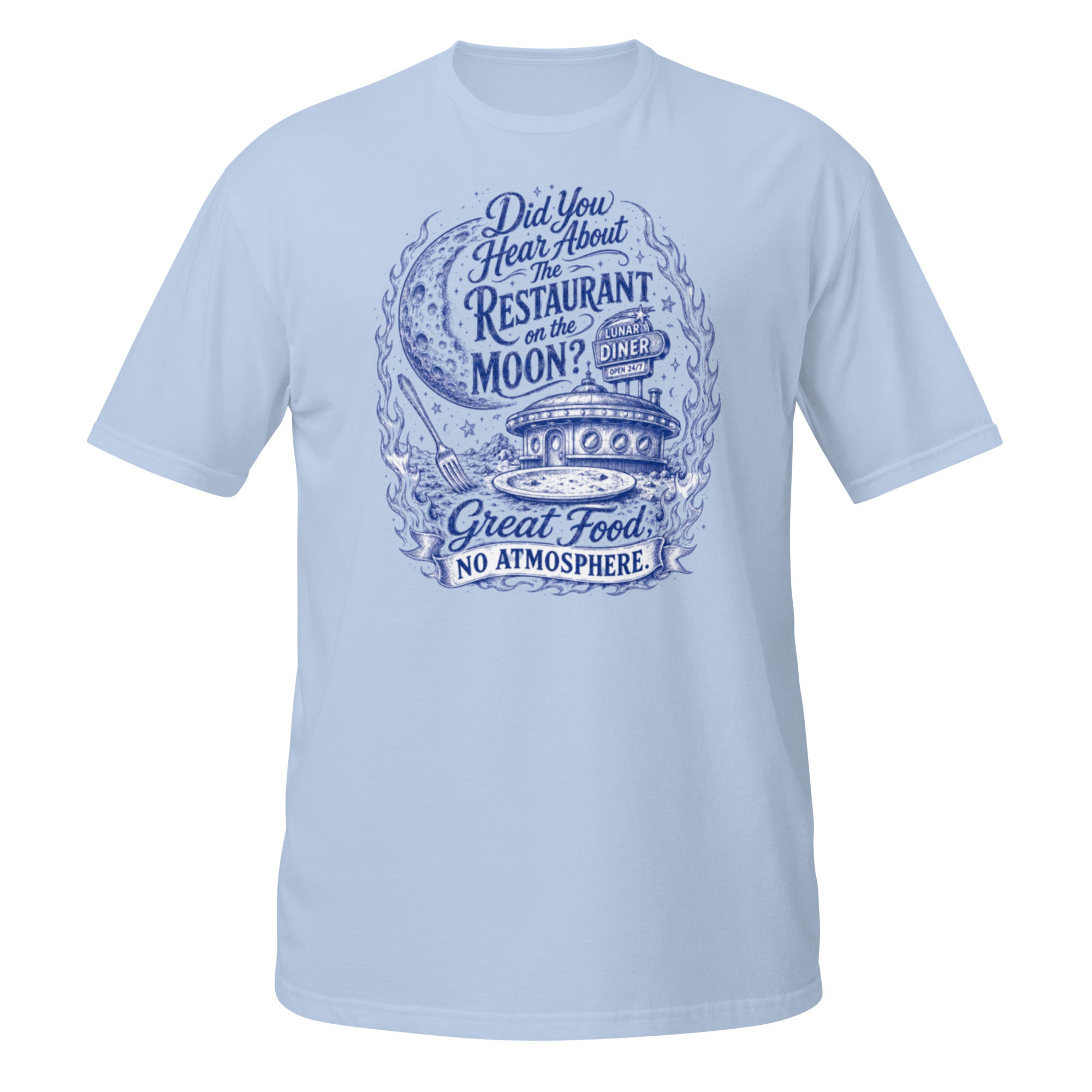 Restaurant on the Moon Tee - Sketchline Tees blue ink doodle T-shirt