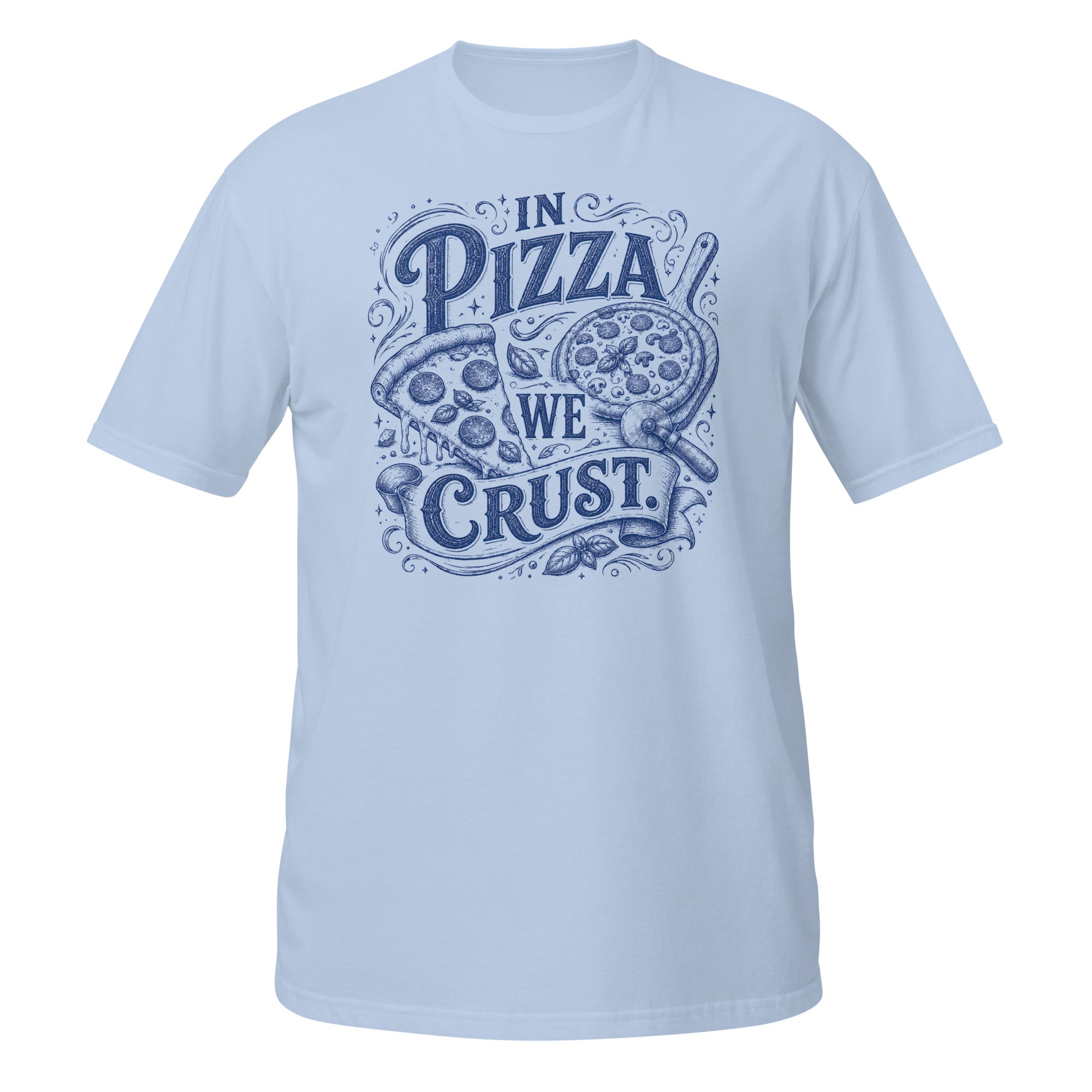 In Pizza We Crust Tee - Sketchline Tees blue ink doodle T-shirt