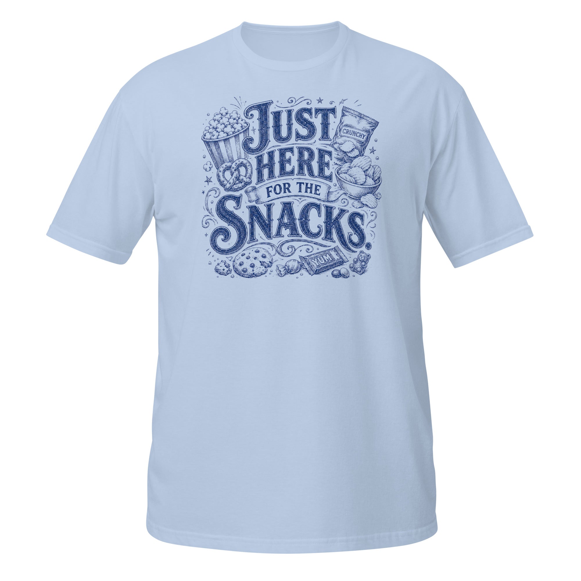 Just Here for the Snacks Tee - Sketchline Tees blue ink doodle T-shirt
