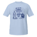 Why Did the Candle Quit His Job Tee - Sketchline Tees blue ink doodle T-shirt