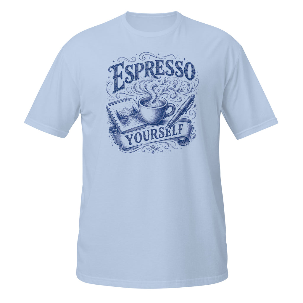 Espresso Yourself Tee - Sketchline Tees blue ink doodle T-shirt