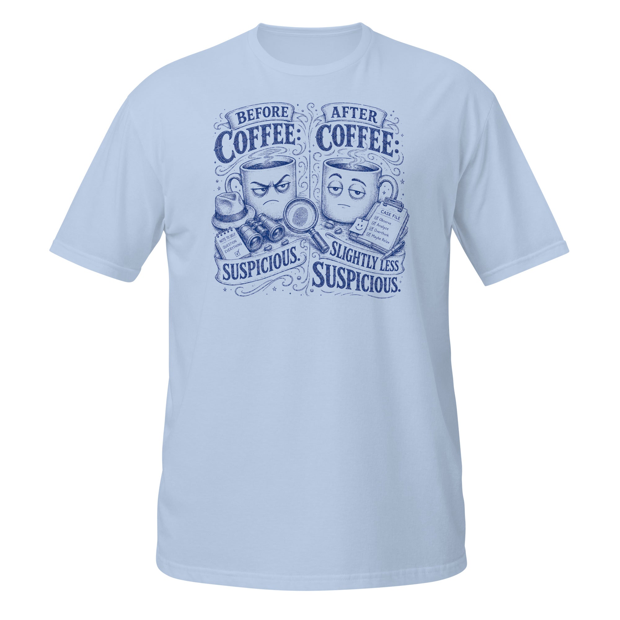 Before Coffee, After Coffee Tee - Sketchline Tees blue ink doodle T-shirt