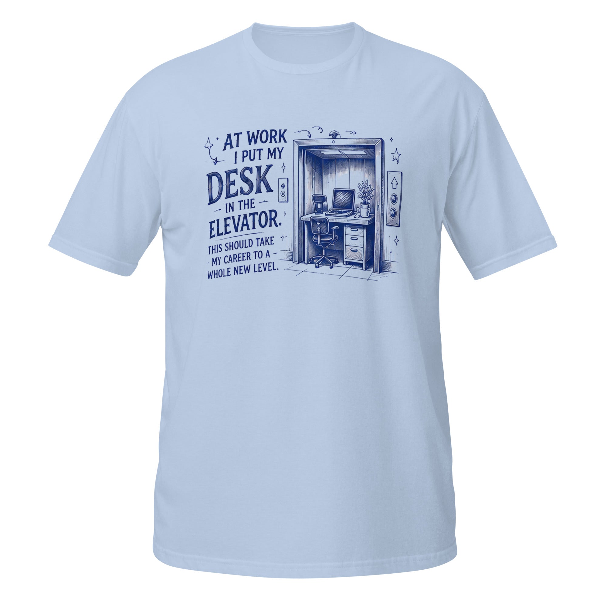 Desk in the Elevator Tee - Sketchline Tees blue ink doodle T-shirt