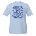 Coffee Makes Me Almost Human Tee - Sketchline Tees blue ink doodle T-shirt