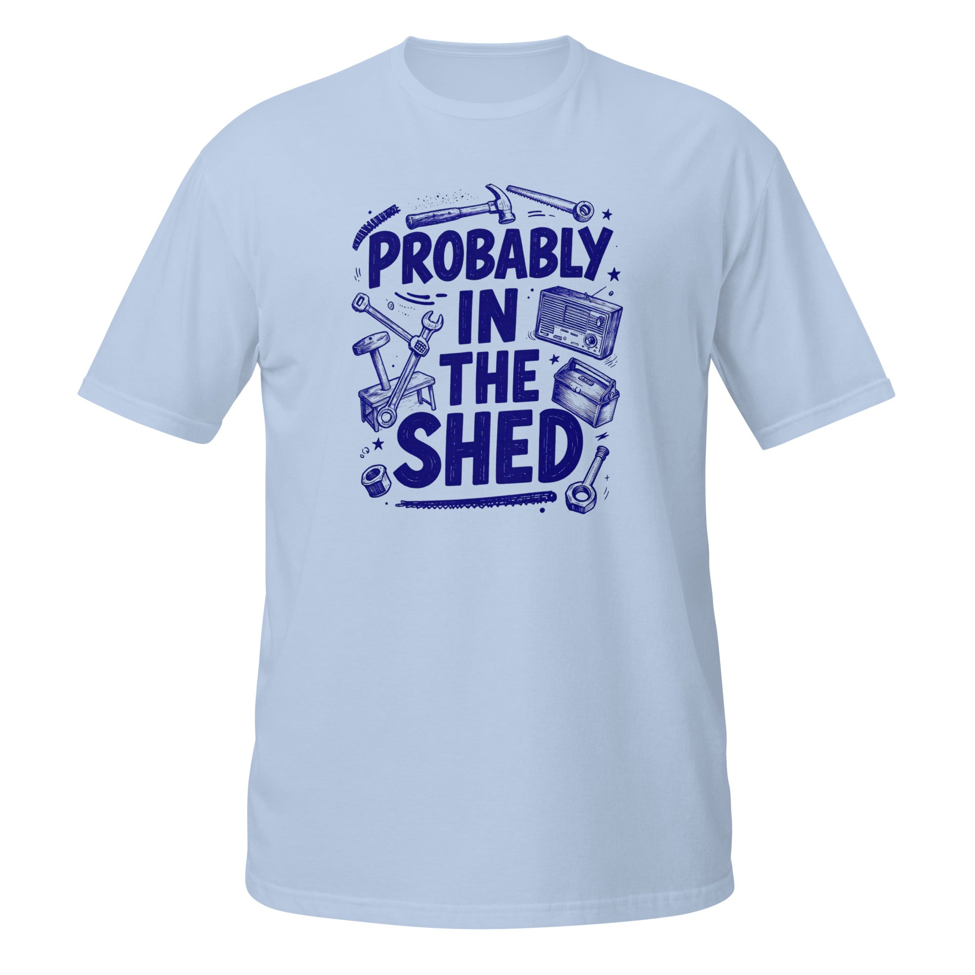 Probably in the Shed Tee - Sketchline Tees blue ink doodle T-shirt