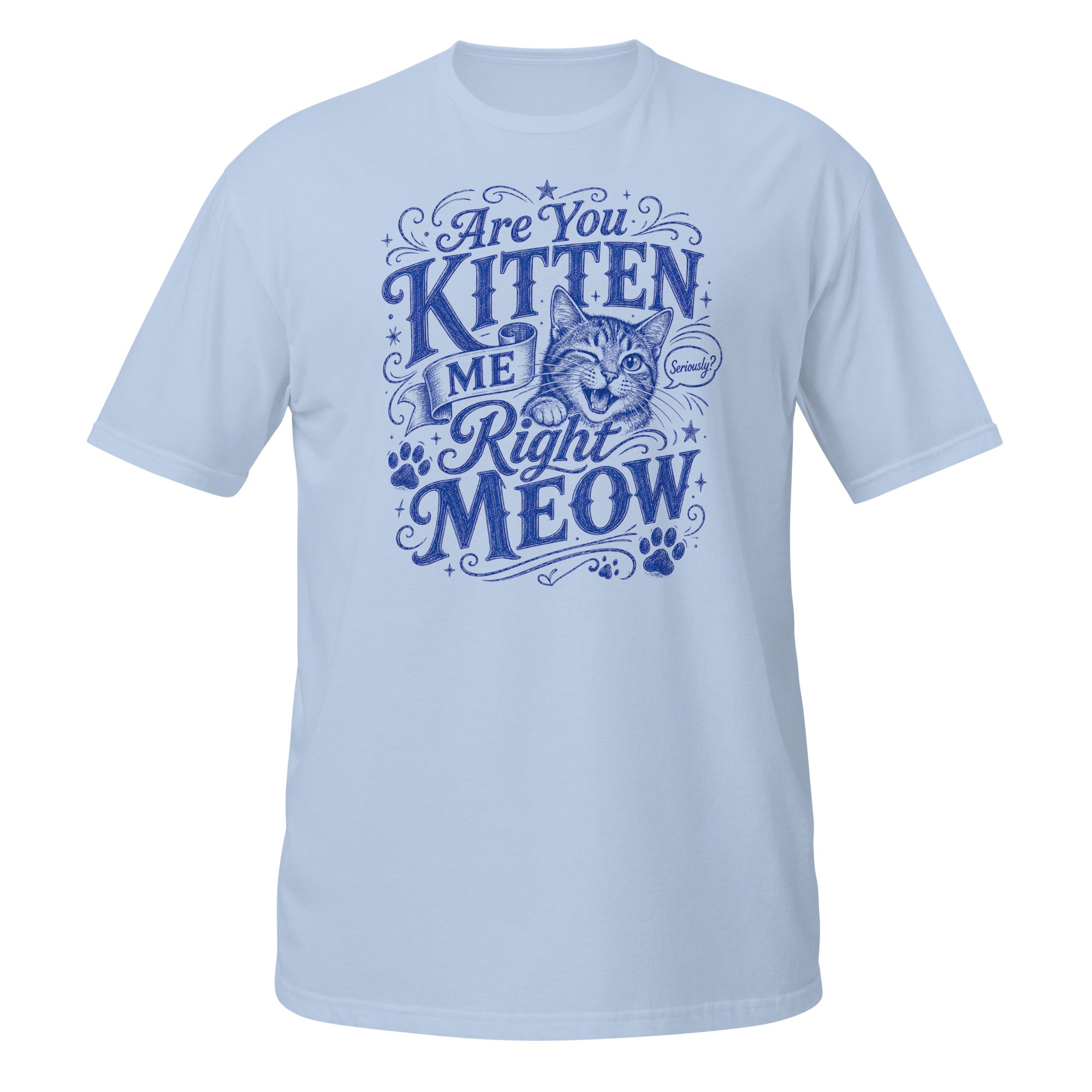 Are You Kitten Me Right Meow Tee - Sketchline Tees blue ink doodle T-shirt