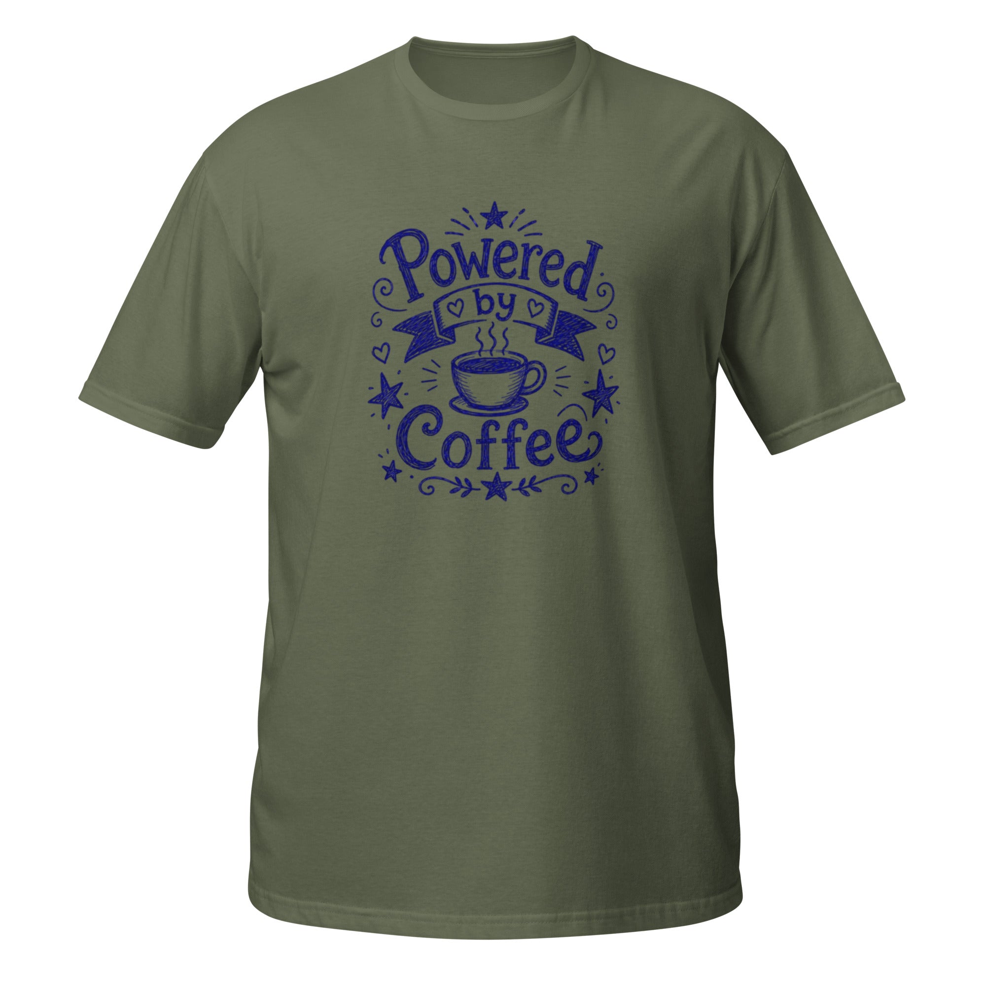 Powered by Coffee Tee - Sketchline Tees blue ink doodle T-shirt