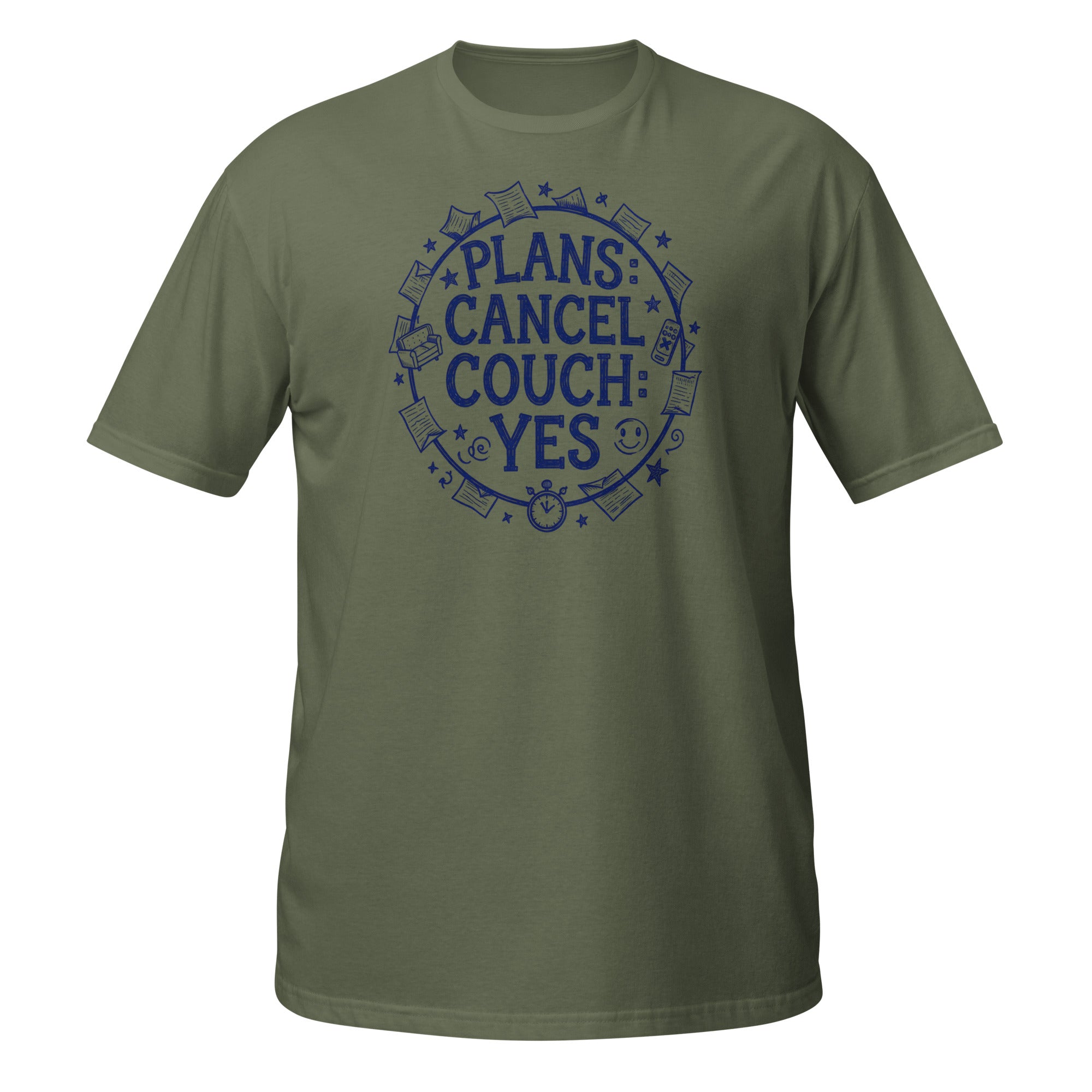 Plans Cancelled, Couch Approved Tee - Sketchline Tees blue ink doodle T-shirt