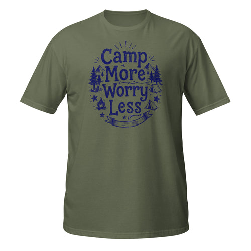 Camp More, Worry Less Tee - Sketchline Tees blue ink doodle T-shirt