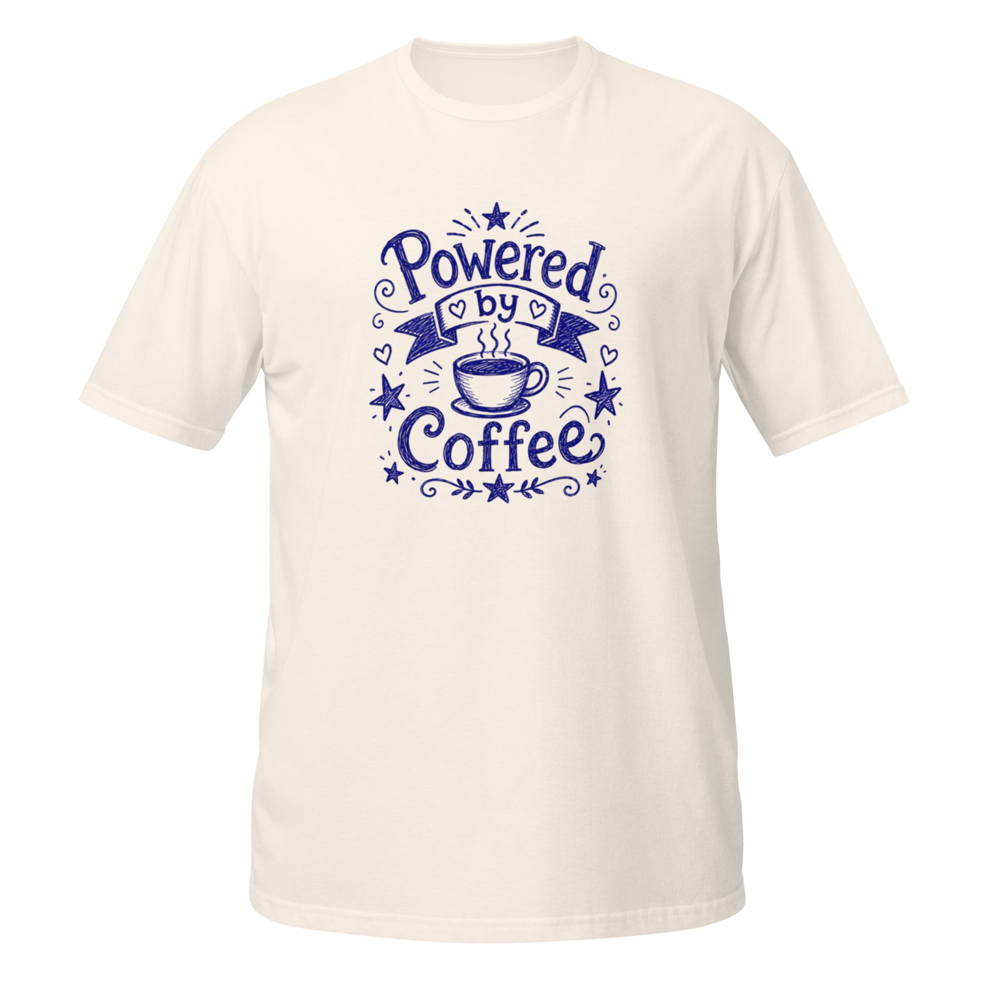 Powered by Coffee Tee - Sketchline Tees blue ink doodle T-shirt