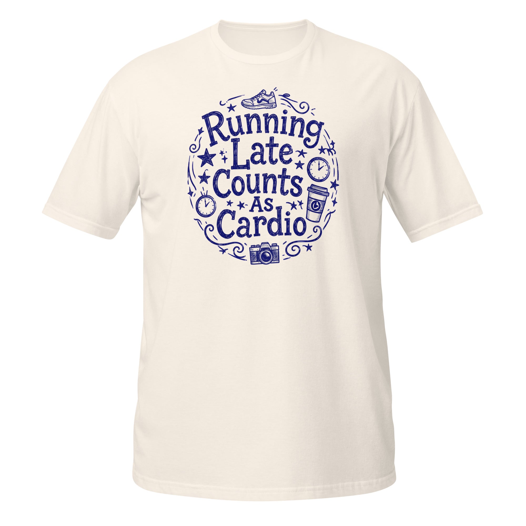 Running Late Counts as Cardio Tee - Sketchline Tees blue ink doodle T-shirt